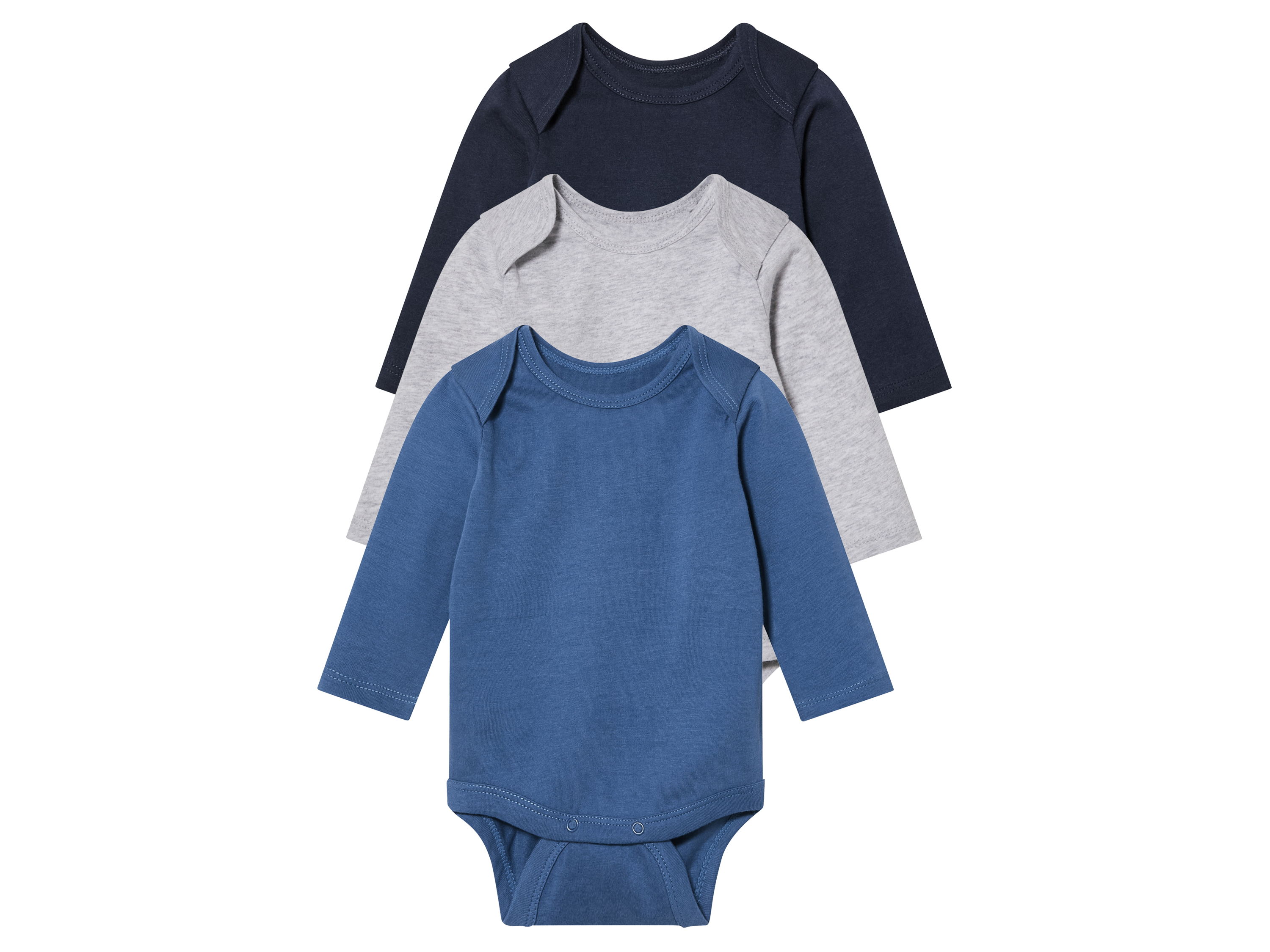 lupilu Body niemowlęce z bawełny, 3 sztuki 74/80, Granatowy/ niebieski/ szary