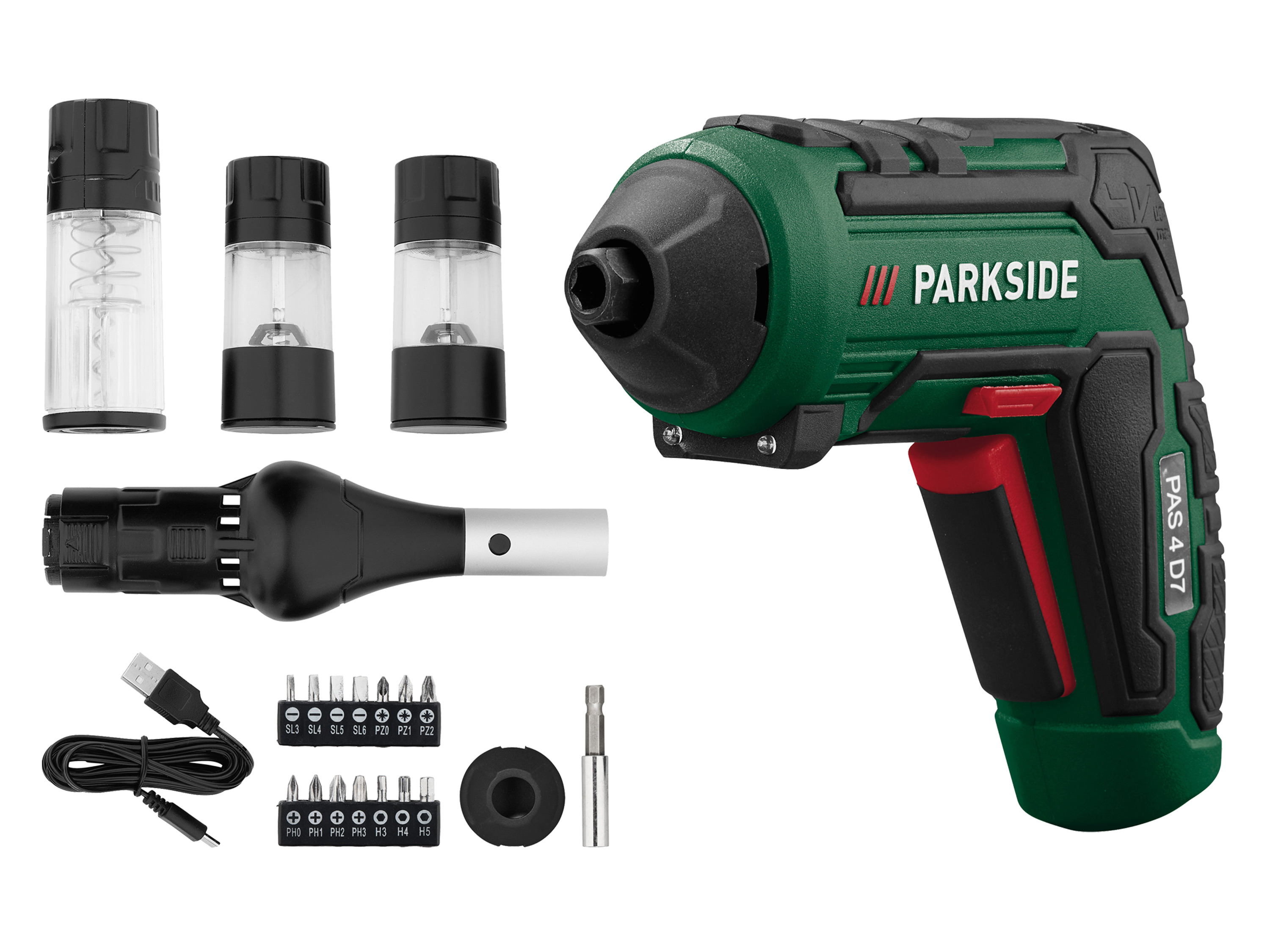 Parkside Akumulatorowa wkrętarka 4 V, PAS 4 D7, z 4 przystawkami do grilla