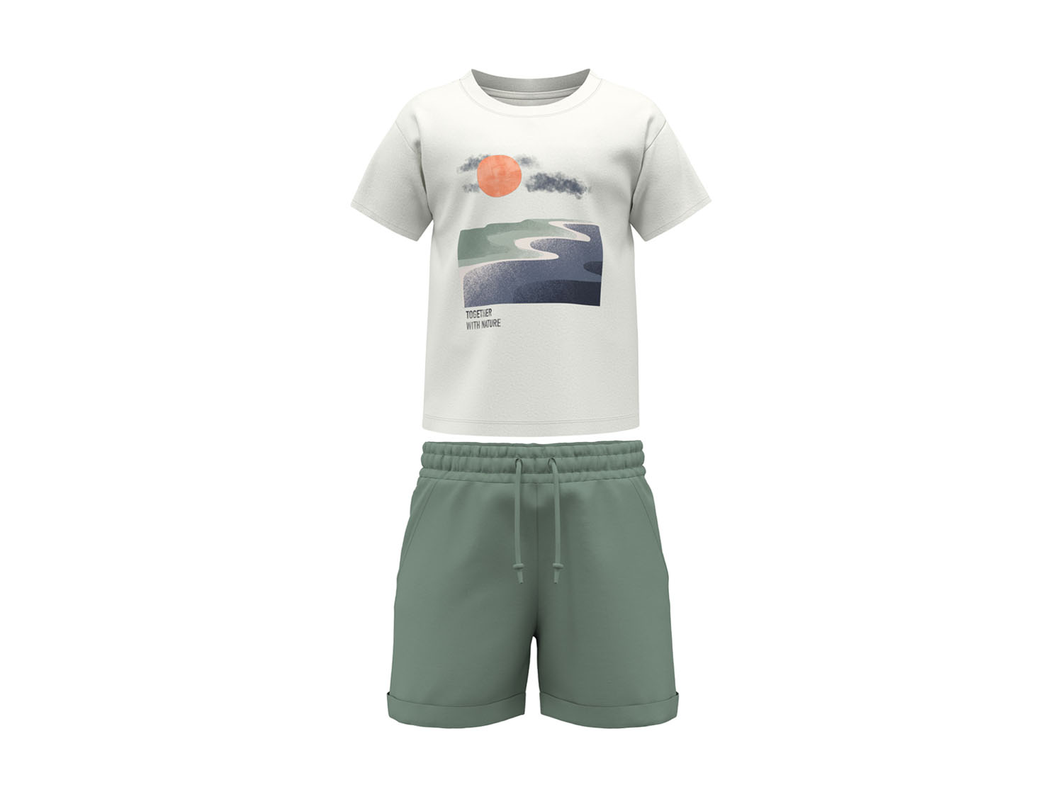 lupilu Komplet chłopięcy z biobawełną t-shirt + spodenki Biały/zielony, 110/116