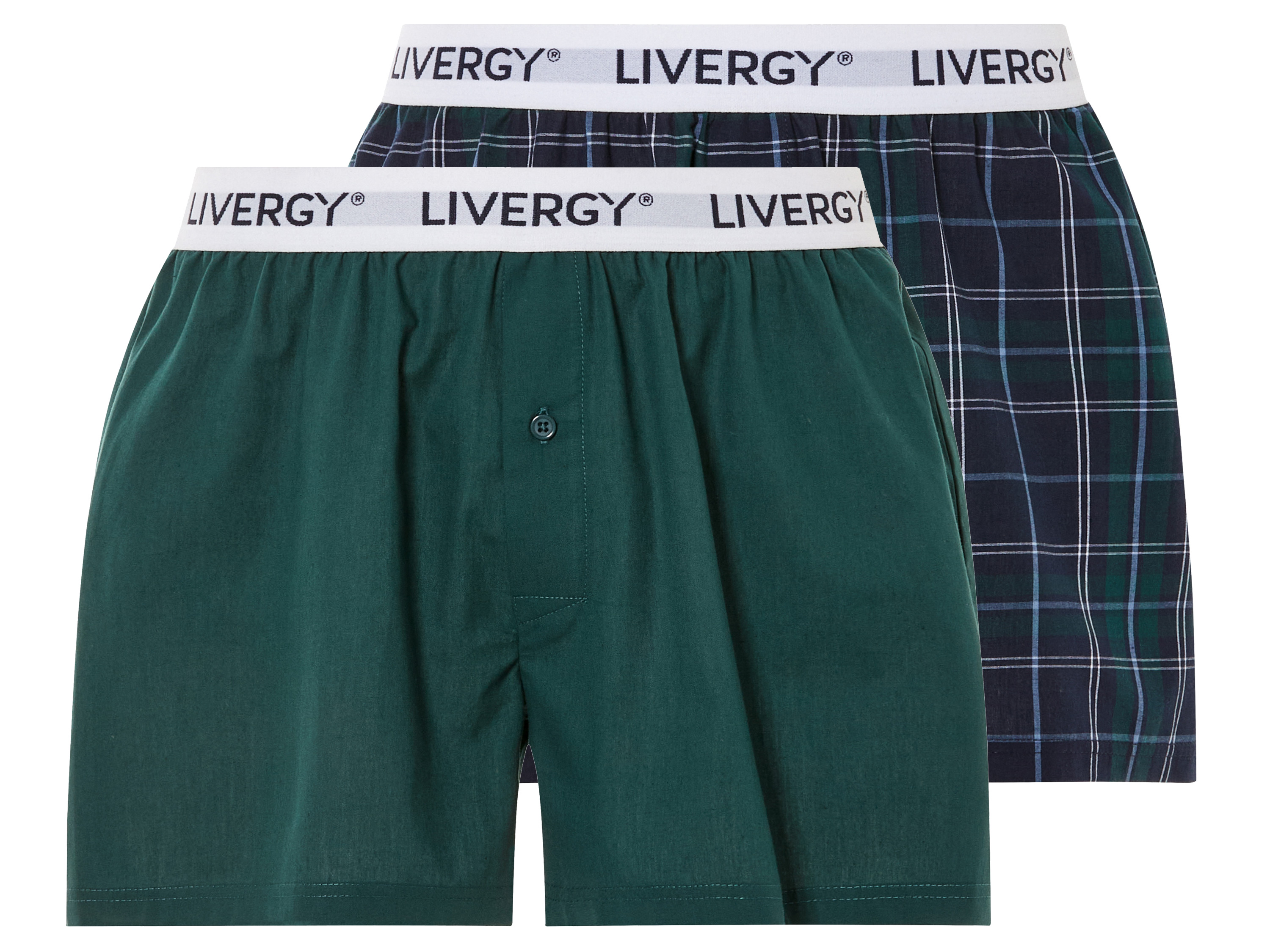 Livergy Bokserki męskie z bawełny, 2 pary 6/L, Karo/zielony/niebieski