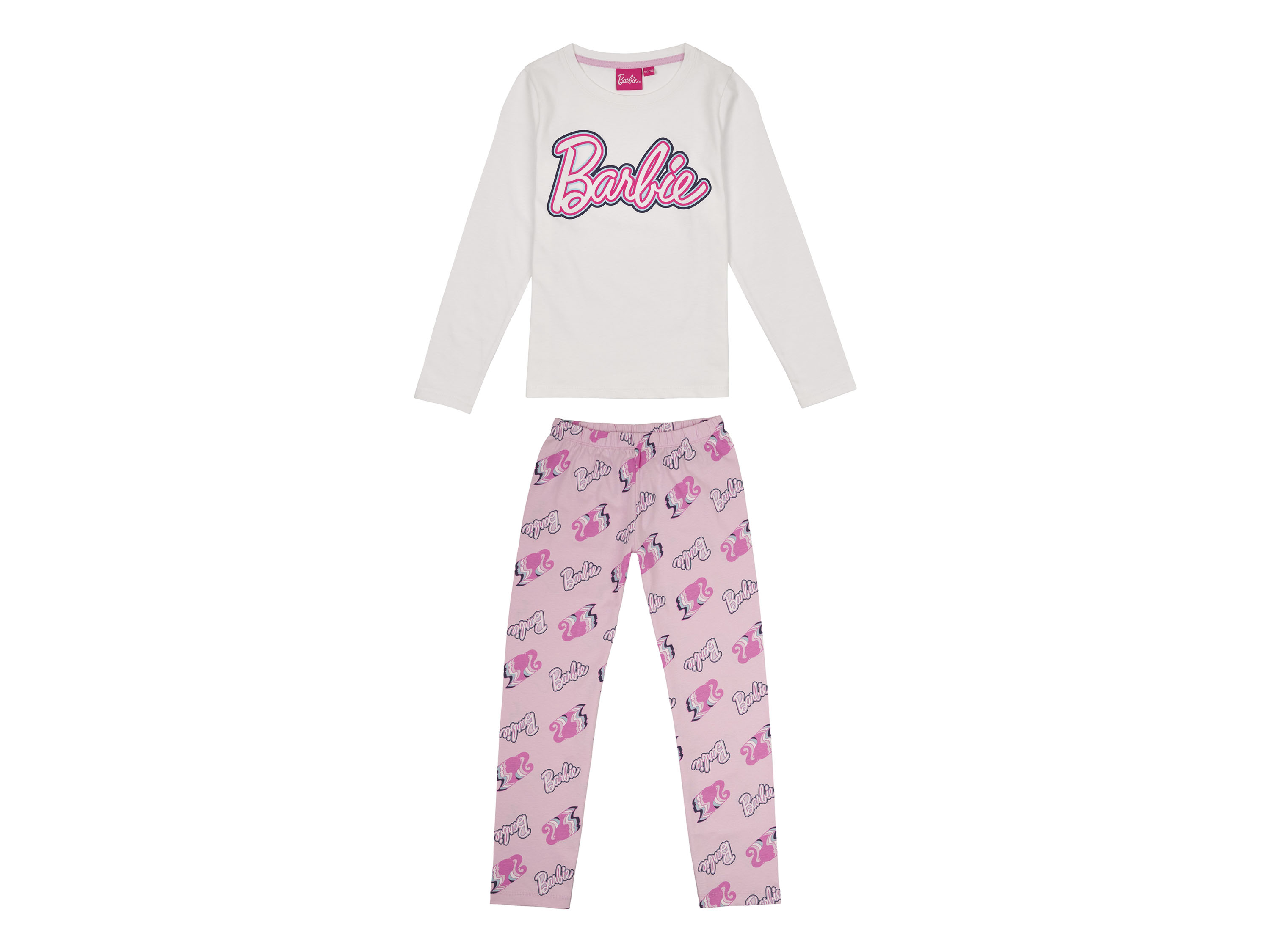 Piżama dziewczęca z bawełną z kolekcji Barbie koszulka + spodnie 98/104, Biały