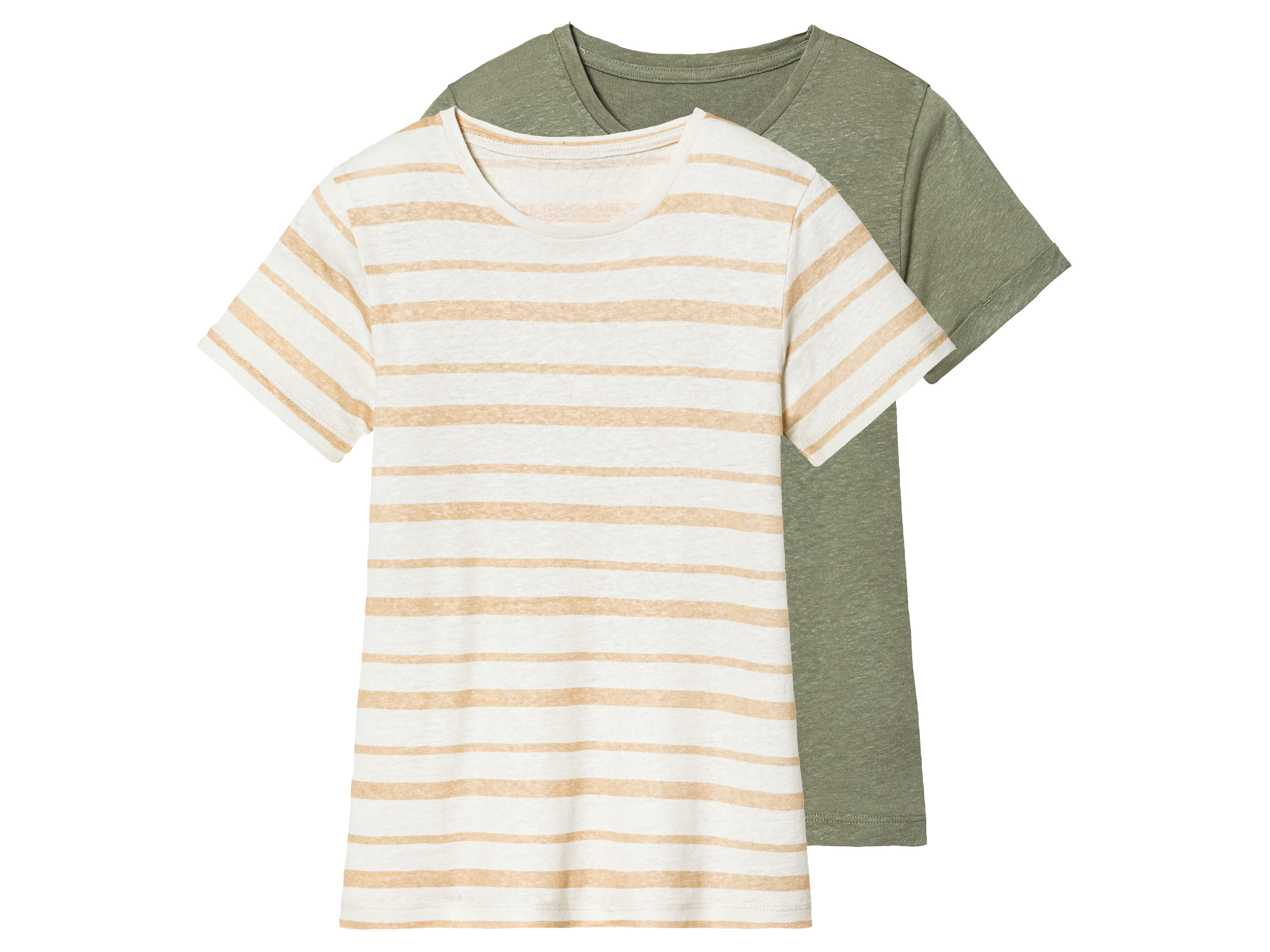 lupilu T-shirty dziecięce z lnem i wiskozą, 2 sztuki 98/104, Khaki/biały