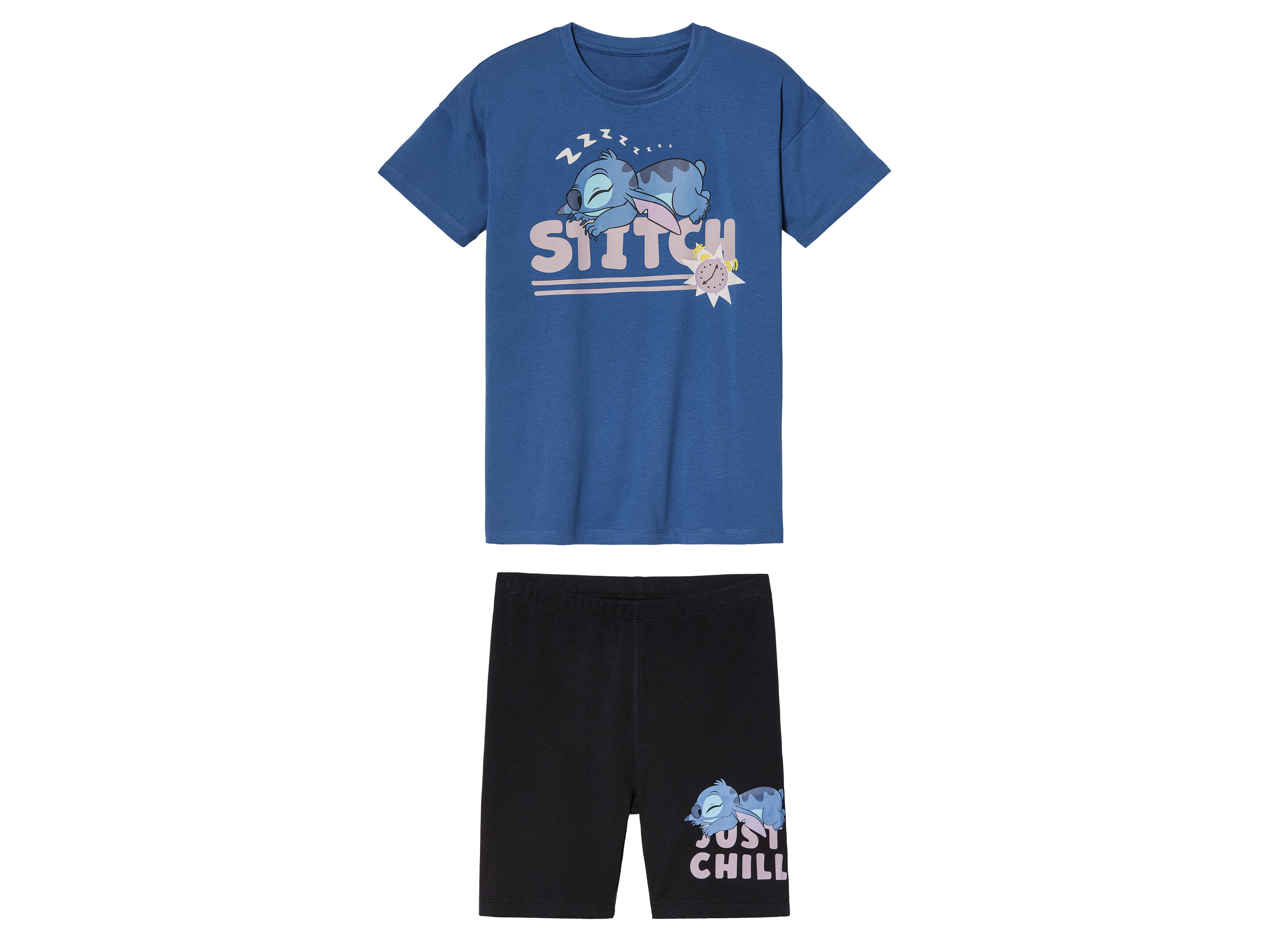 Piżama dziewczęca z bawełną, z postaciami z bajek t-shirt + spodenki Stitch, 158/164