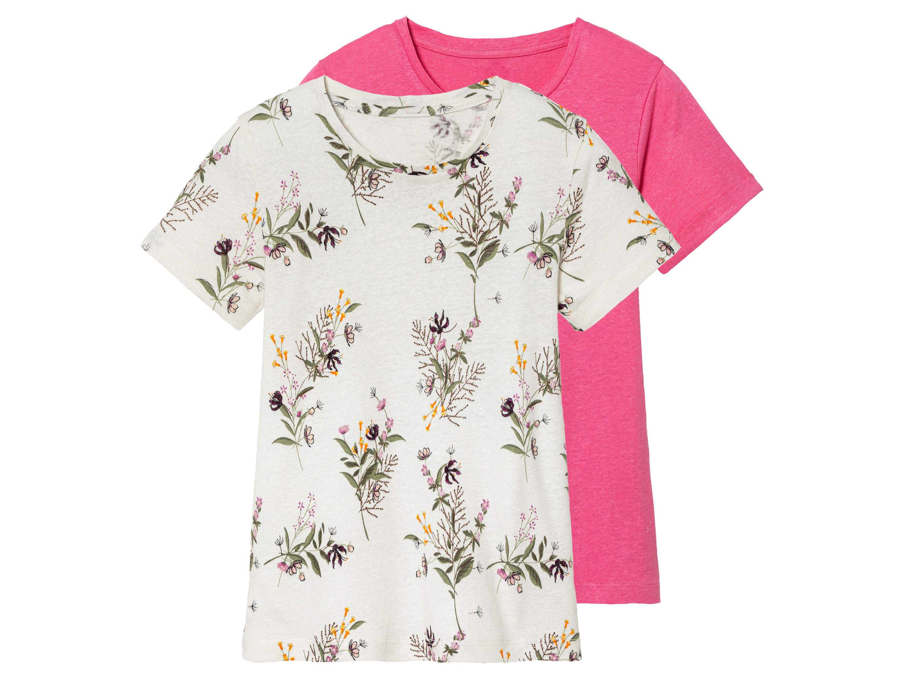 lupilu T-shirty dziecięce z lnem i wiskozą, 2 sztuki 122/128, Różowy/ biały