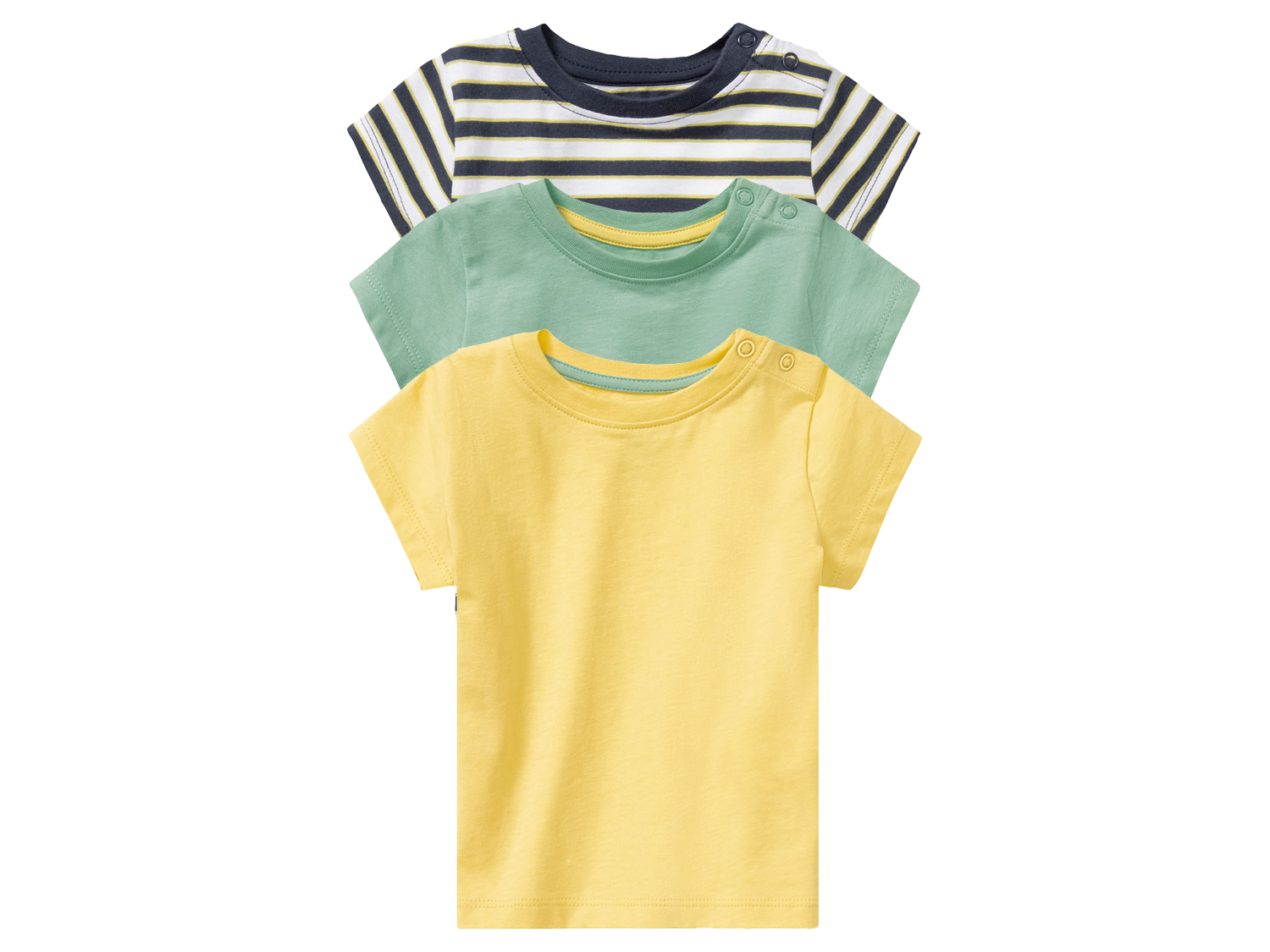 lupilu T-shirty niemowlęce z biobawełny, 3 sztuki 50/56, Granatowy, paski/zielony/żółty