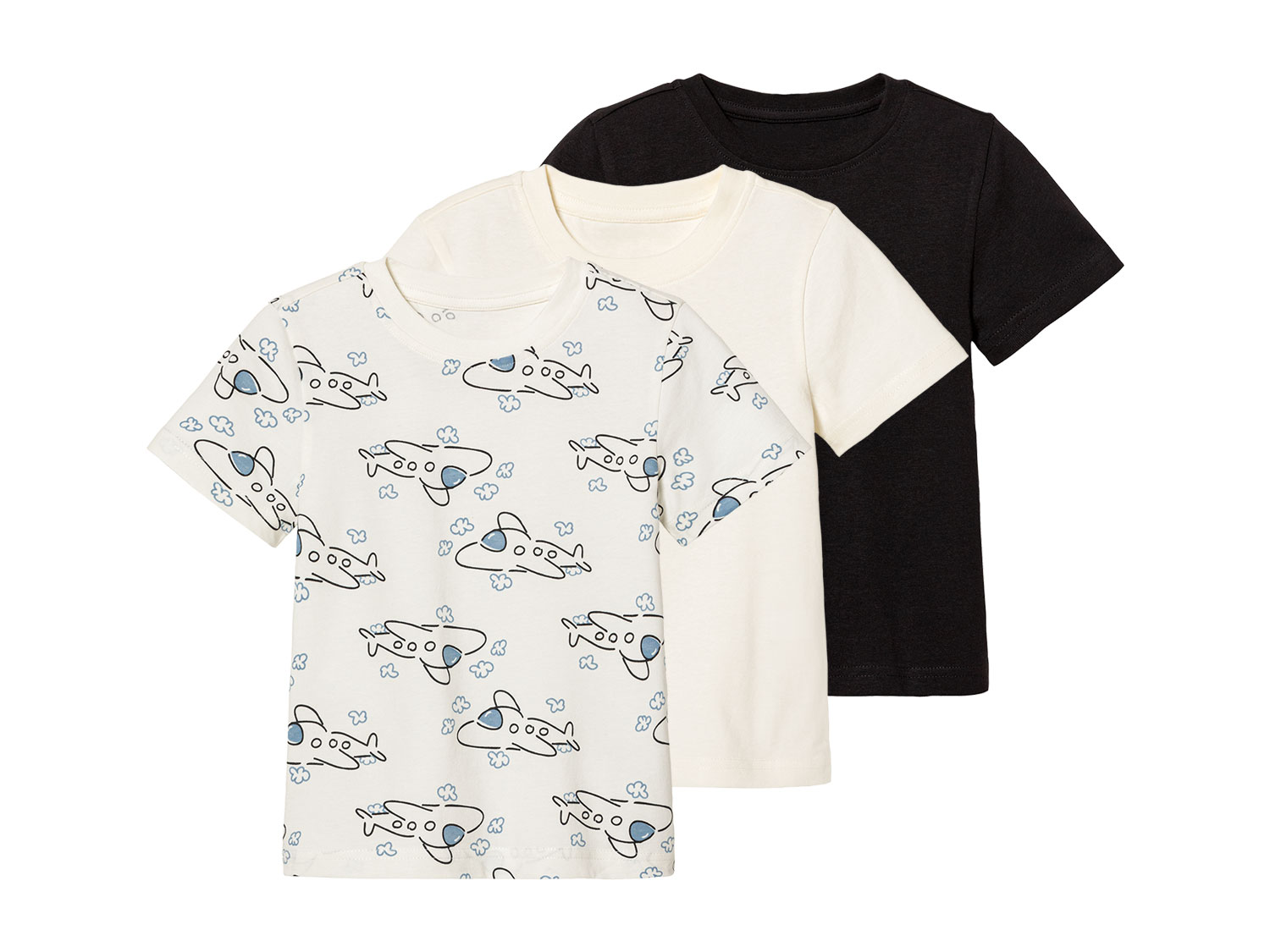 lupilu T-shirty dziecięce z bawełną, 3 sztuki 110/116, Czarny/biały, wzorzysty