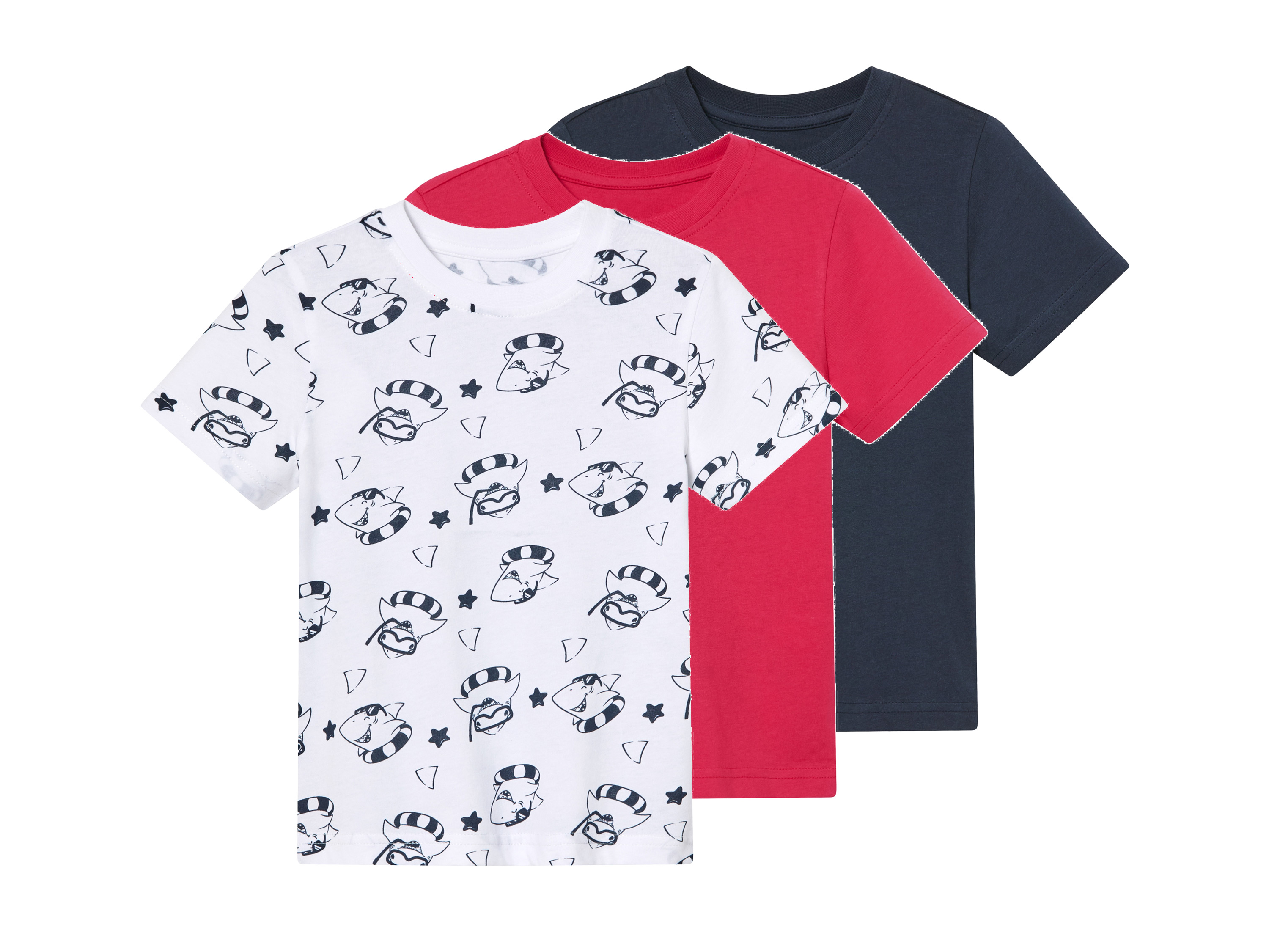 lupilu T-shirty dziecięce z bawełny, 3 sztuki Granatowy/ czerwony/ biały, 122/128