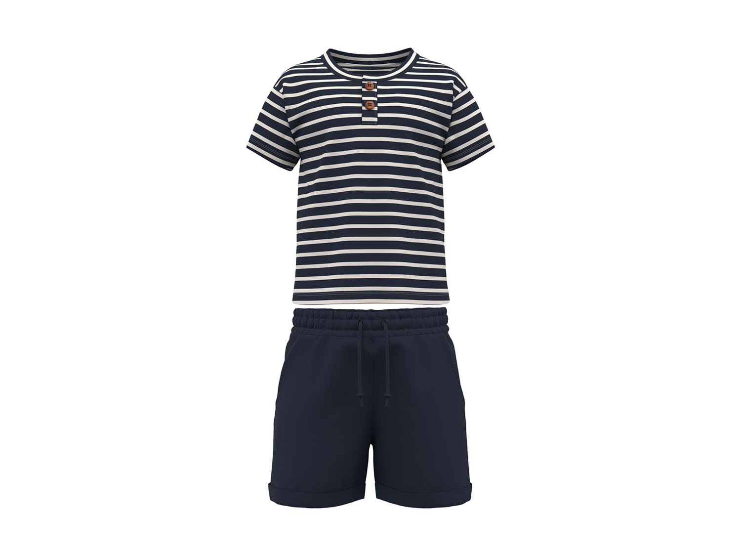 lupilu Komplet chłopięcy z biobawełną t-shirt + spodenki 122/128, Paski/granatowy
