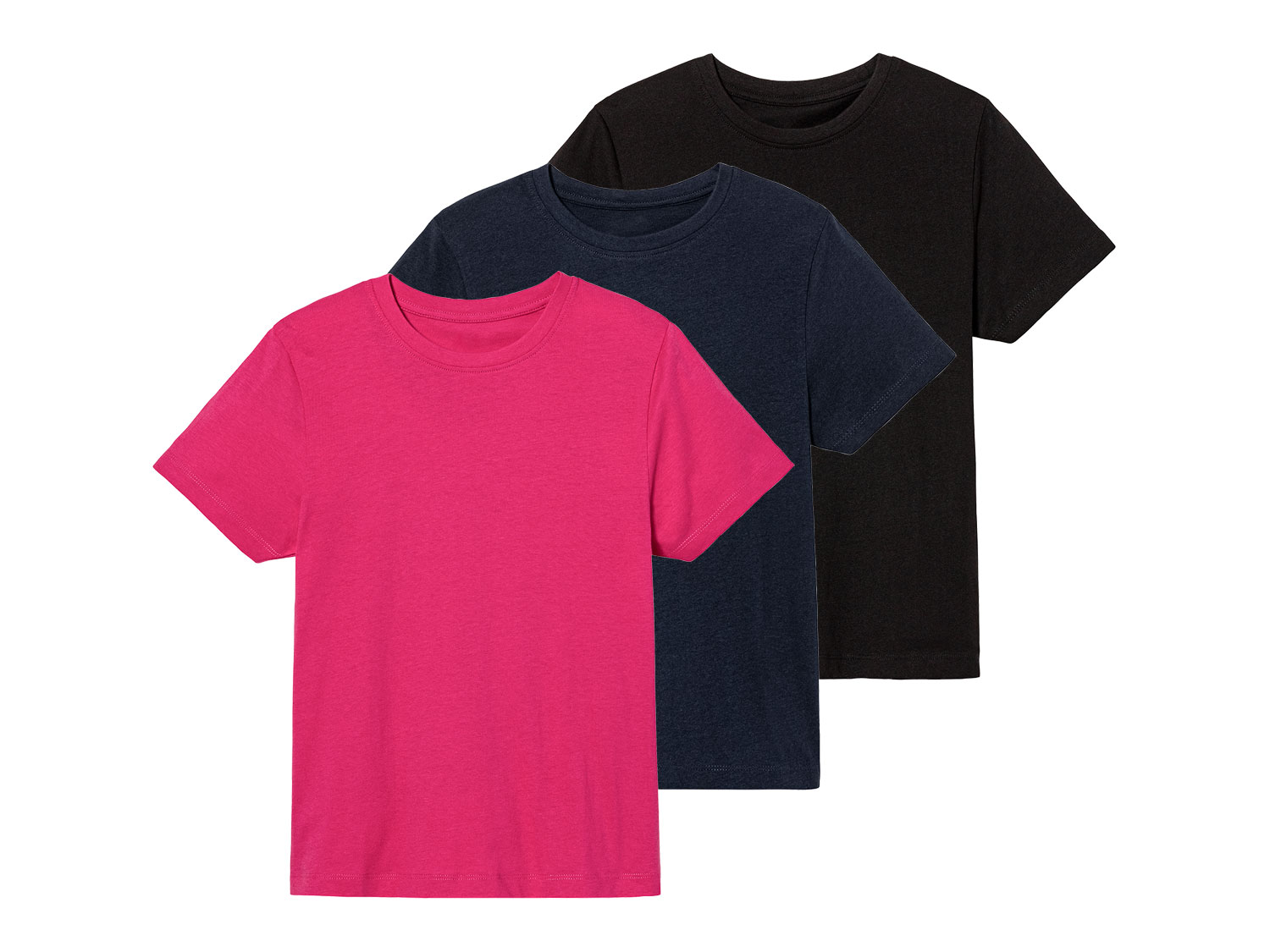 pepperts! T-shirty dziewczęce z bawełną, 3 sztuki 146/152, Czarny/granatowy/różowy