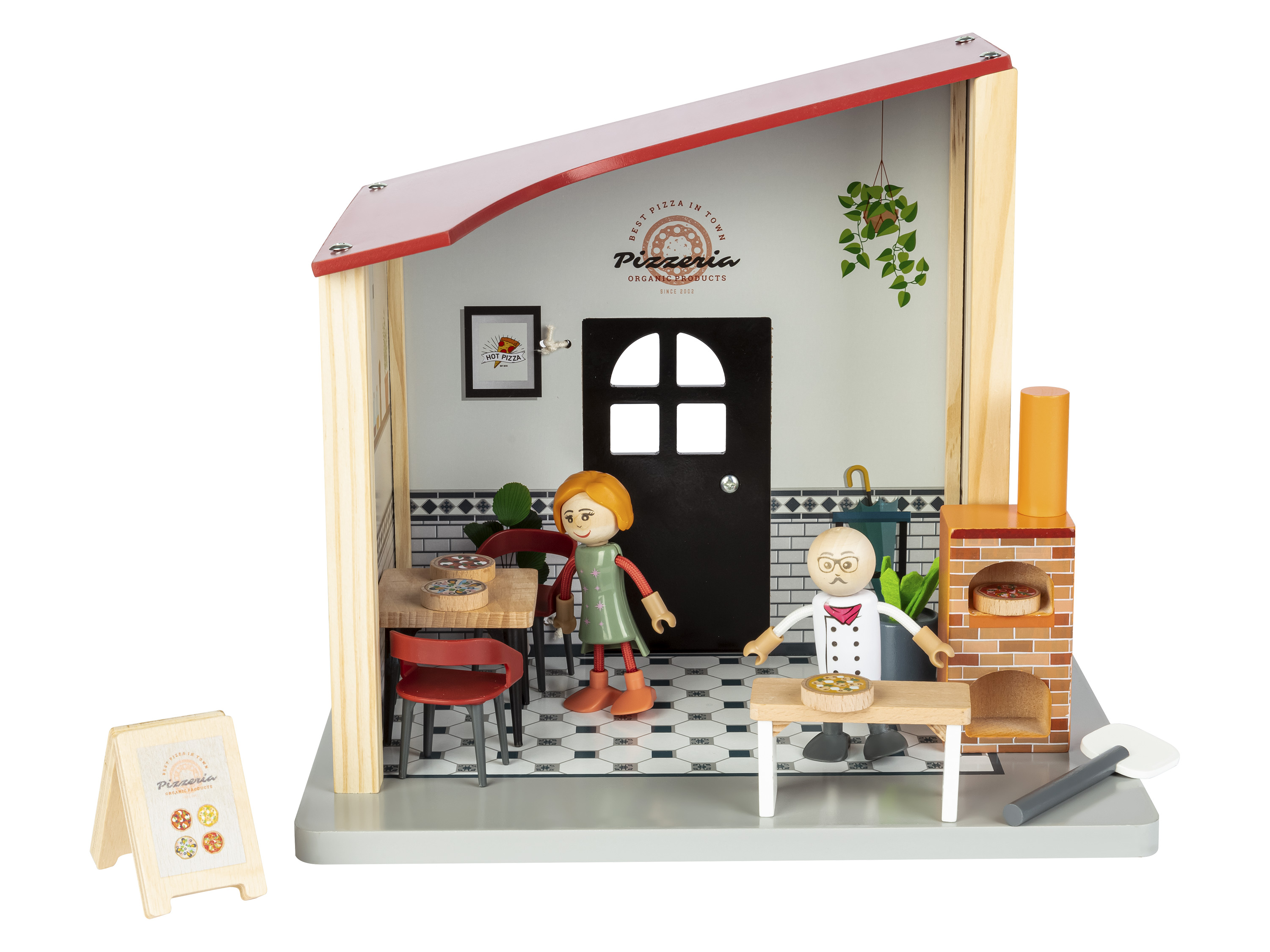 Playtive Zestaw do zabawy Drewniany domek dla lalek Restauracja