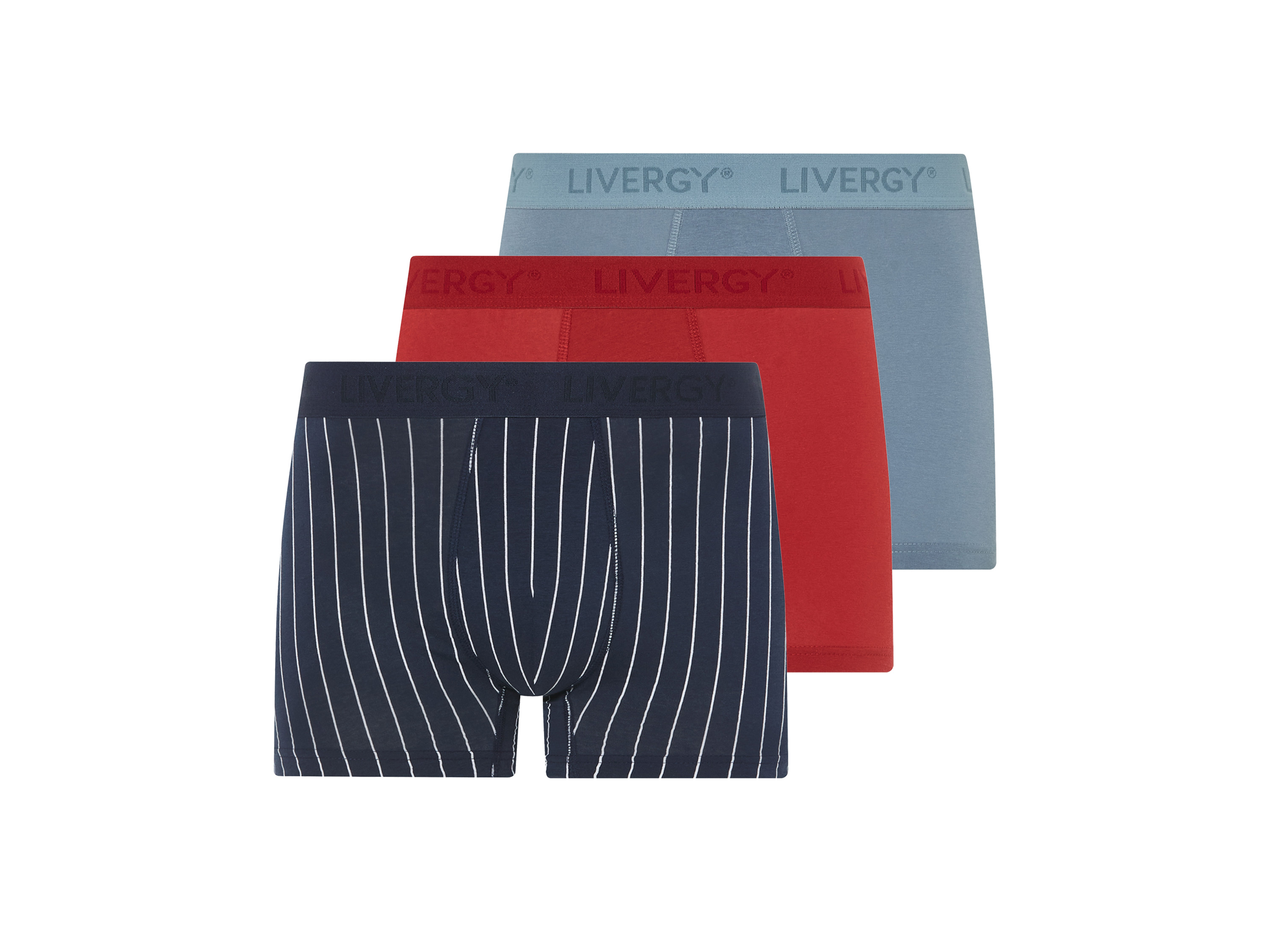 Livergy Bokserki męskie z bawełną, 3 pary Granatowy/czerwony/niebieski, 8/Xxl