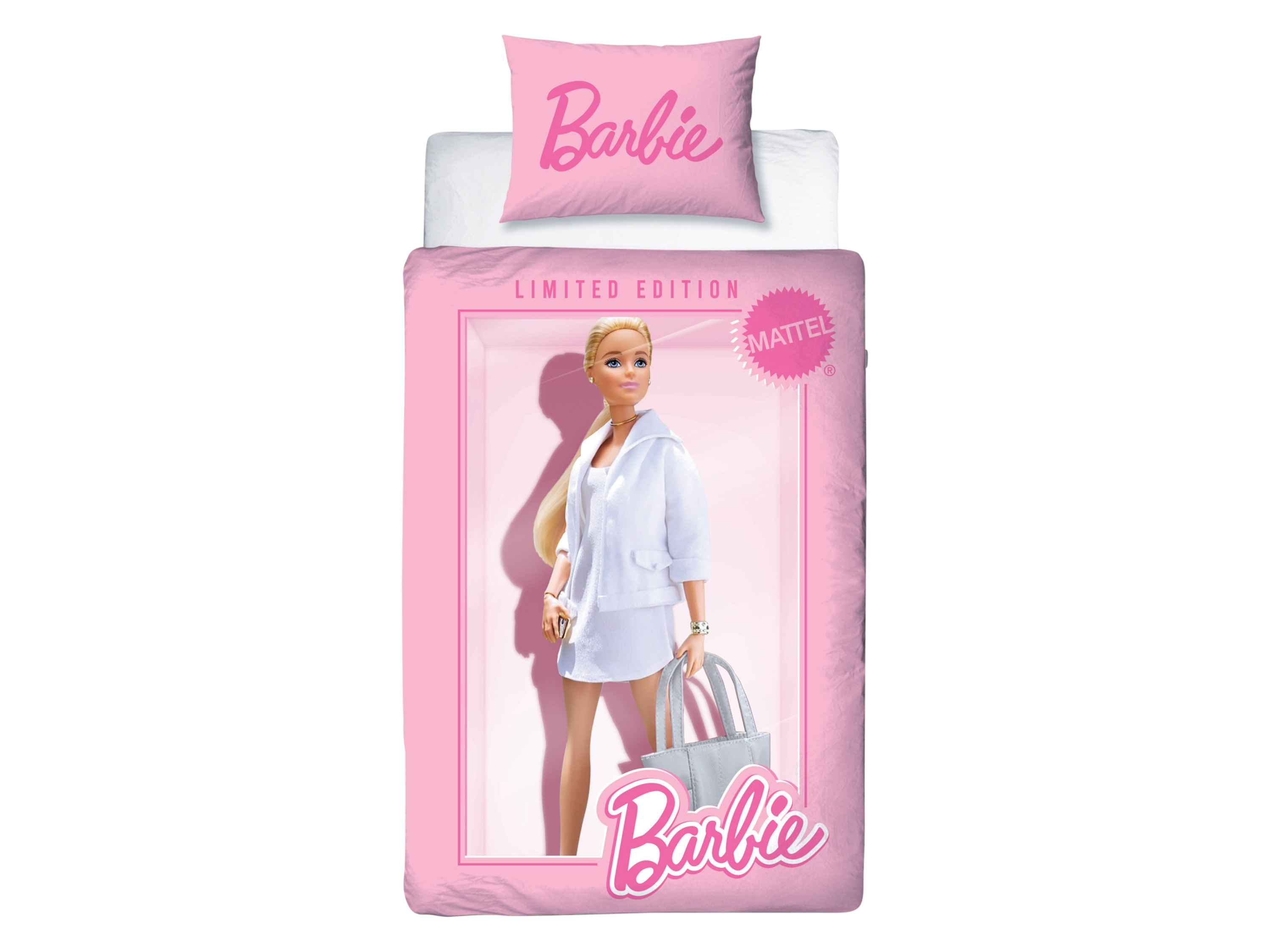 Pościel bawełniana z kolekcji Barbie, 140 x 200 cm Różowy