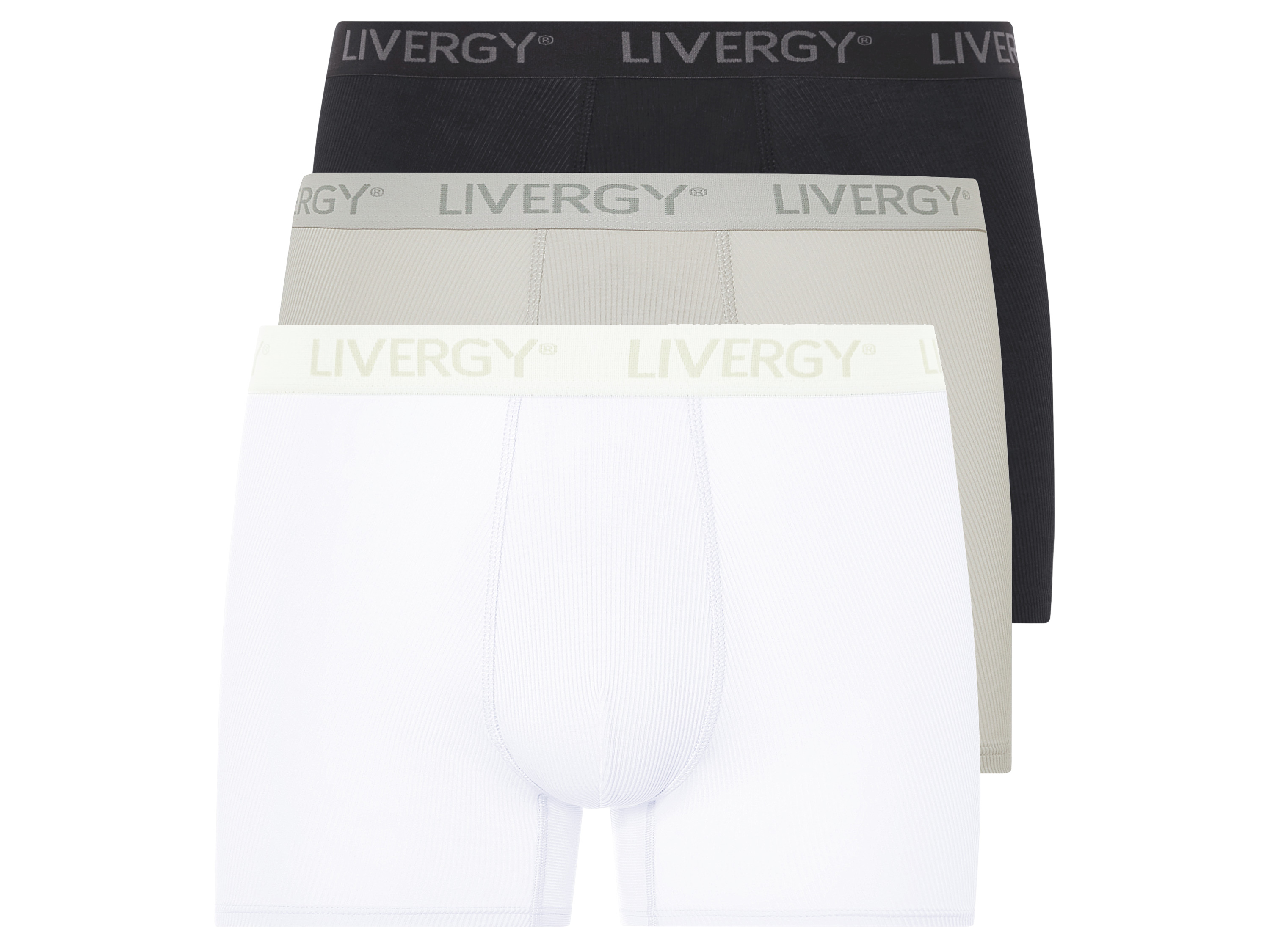 Livergy Bokserki prążkowane męskie, 3 pary Biały/ jasnoszary/ czarny, 4/S