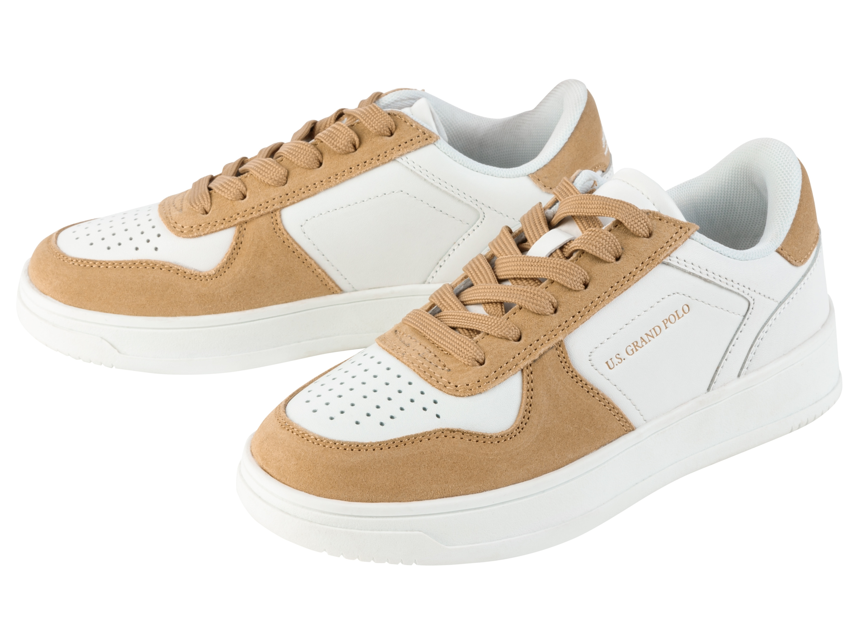 esmara Sneakersy skórzane damskie Biały/brązowy, 39