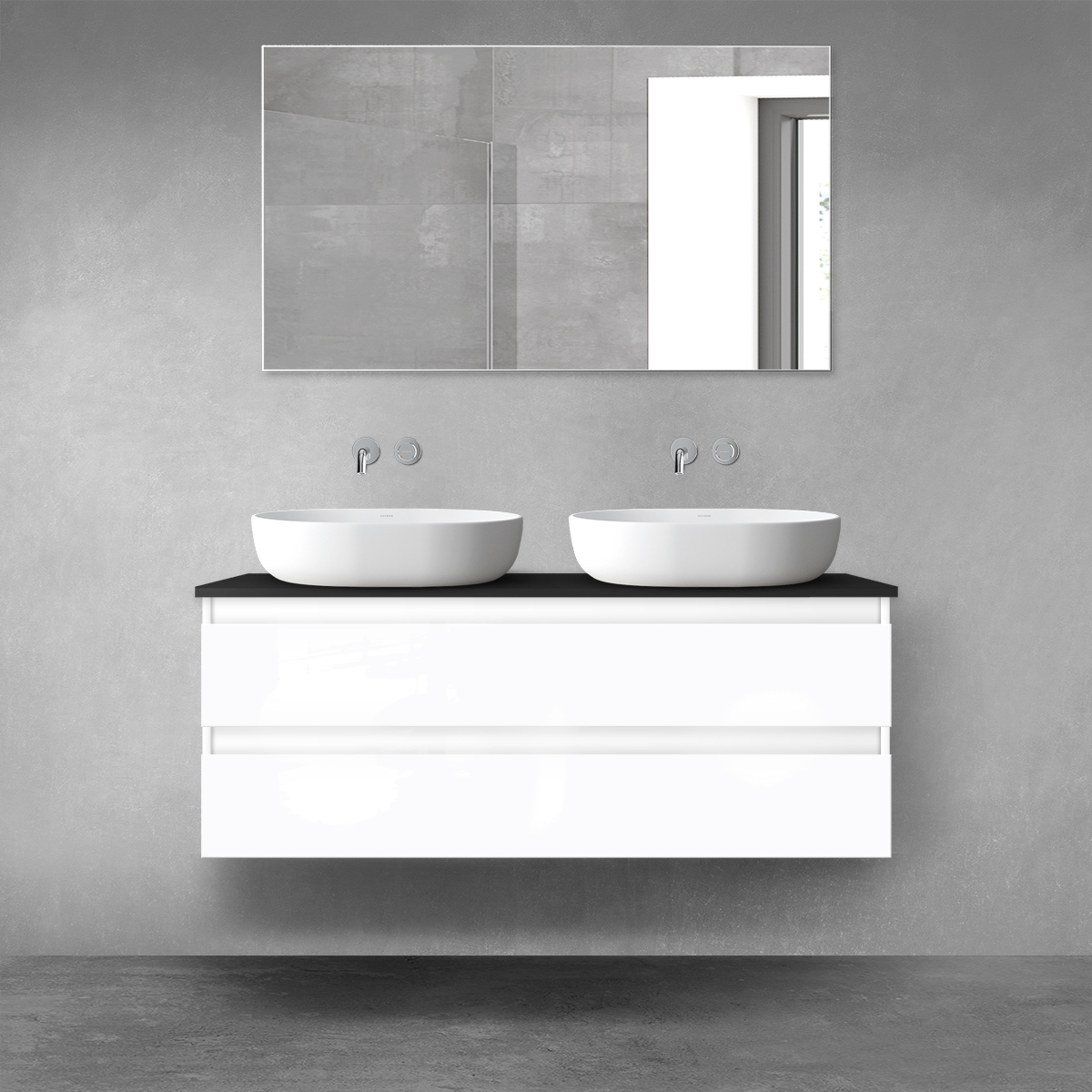 Darmowa Dostawa - Szafka z blatem 120x46.4x48.6 cm podumywalkowa wisząca biała-czarna Oltens Vernal 68468000
