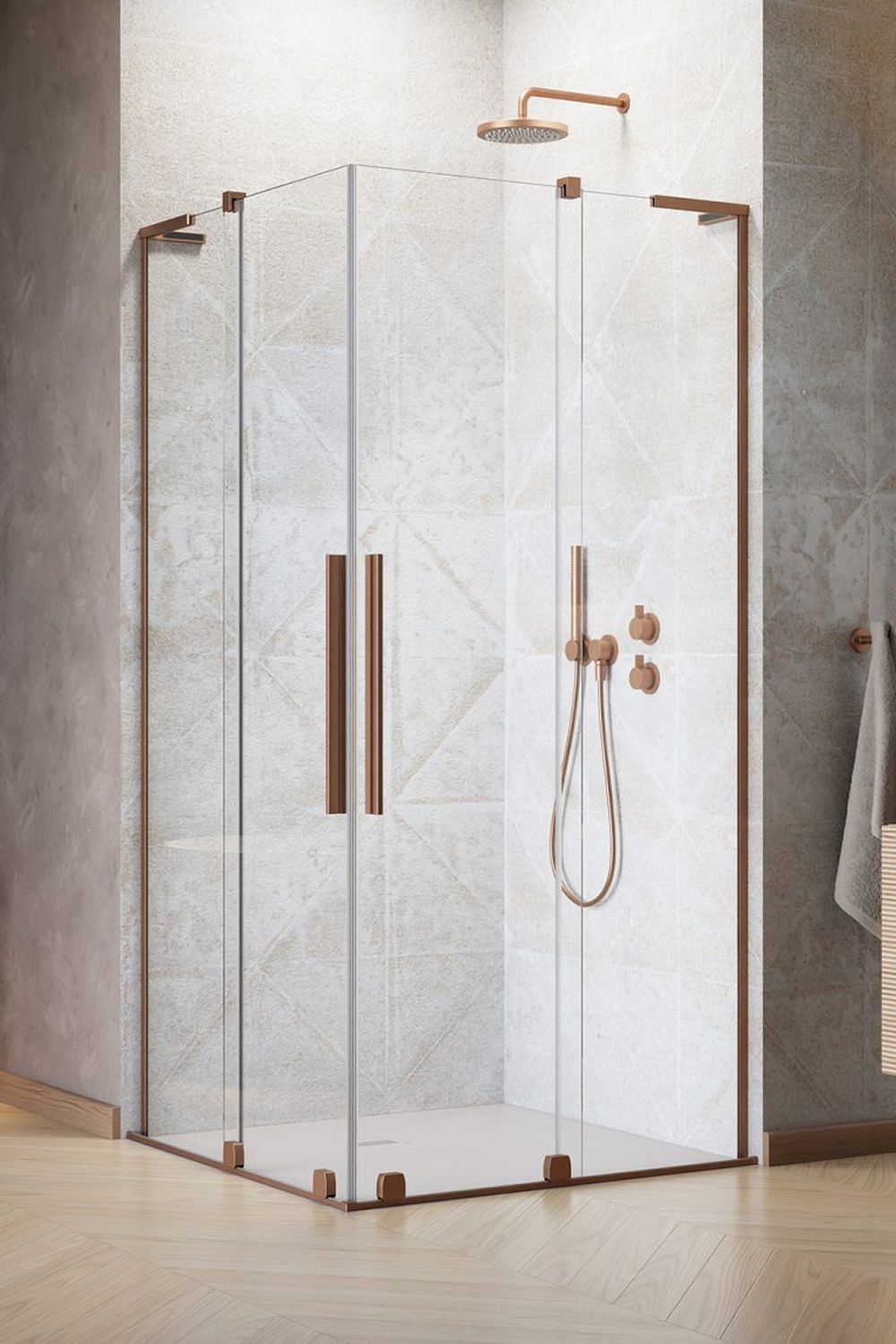 Darmowa Dostawa - Kabina prysznicowa część prawa 100x100 cm kwadratowa Radaway Furo SL Brushed Copper KDD 103051009301R