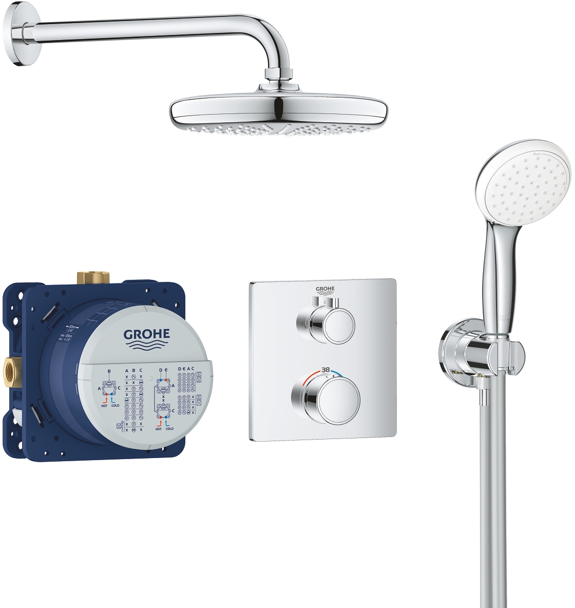 Darmowa Dostawa - Zestaw prysznicowy podtynkowy termostatyczny z deszczownicą starlight chrome Grohe Grohtherm 34729000