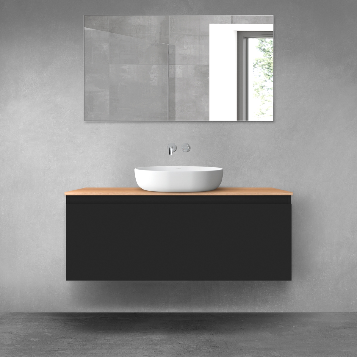 Darmowa Dostawa - Szafka z blatem 120x46.4x48.6 cm podumywalkowa wisząca czarna Oltens Vernal 68106300