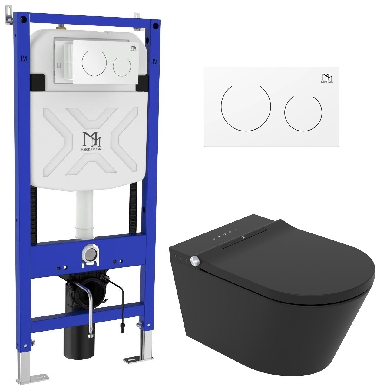 Darmowa Dostawa - Toaleta myjąca ze stelażem wisząca bez kołnierza czarna Major&Maker Black Pearl + Coral White 4030FS200302W