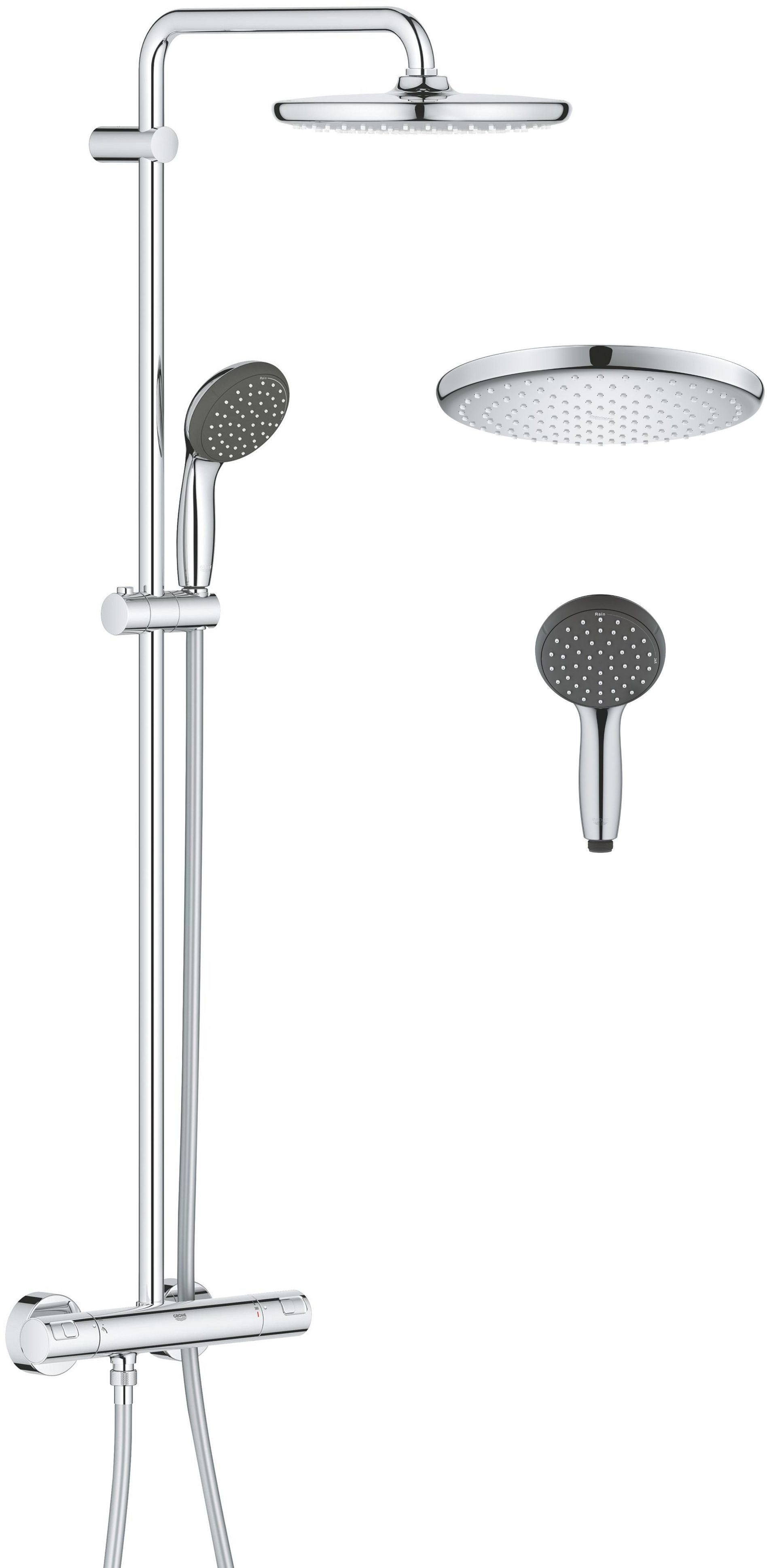 Darmowa Dostawa - Zestaw prysznicowy ścienny termostatyczny z deszczownicą starlight chrome Grohe Vitalio Start Shower System 26816000