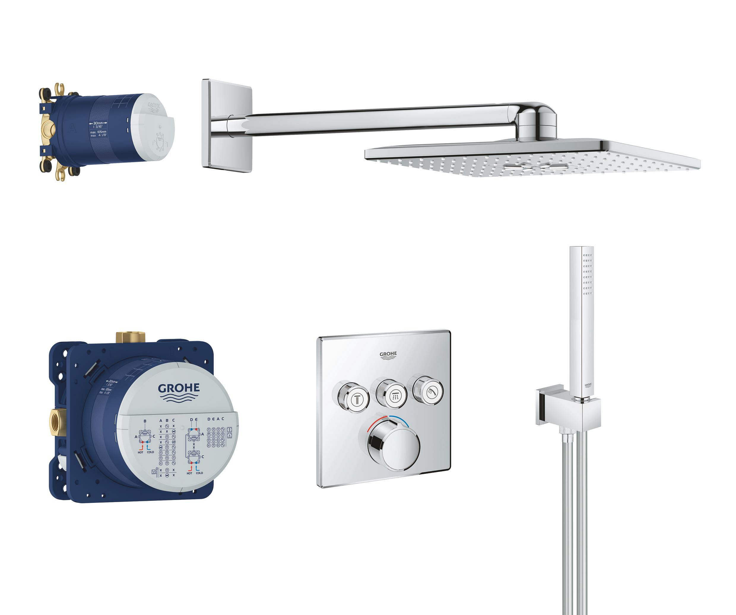 Darmowa Dostawa - Zestaw prysznicowy podtynkowy termostatyczny z deszczownicą starlight chrome Grohe SmartControl 34712000