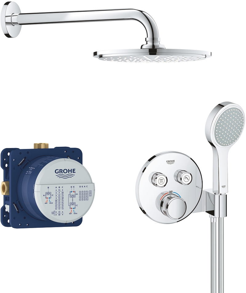 Darmowa Dostawa - Zestaw wannowo-prysznicowy podtynkowy termostatyczny z deszczownicą chrom Grohe Grohtherm SmartControl 34743000