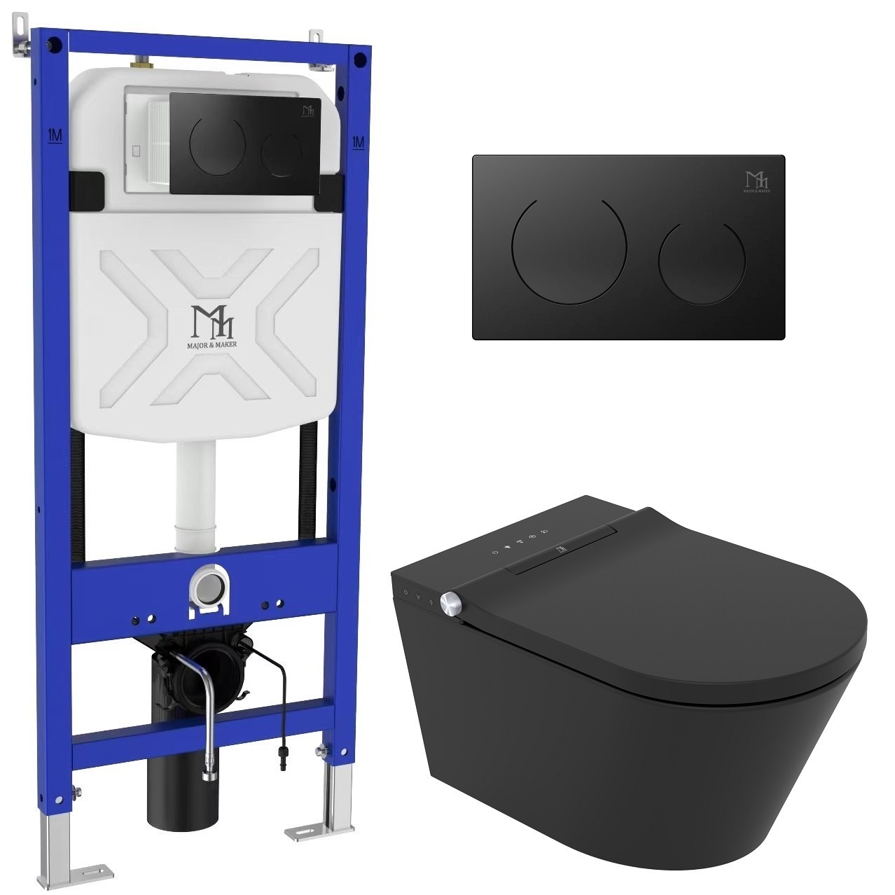 Darmowa Dostawa - Toaleta myjąca ze stelażem wisząca bez kołnierza czarna Major&Maker Black Pearl + Coral Black 4030FS200302B
