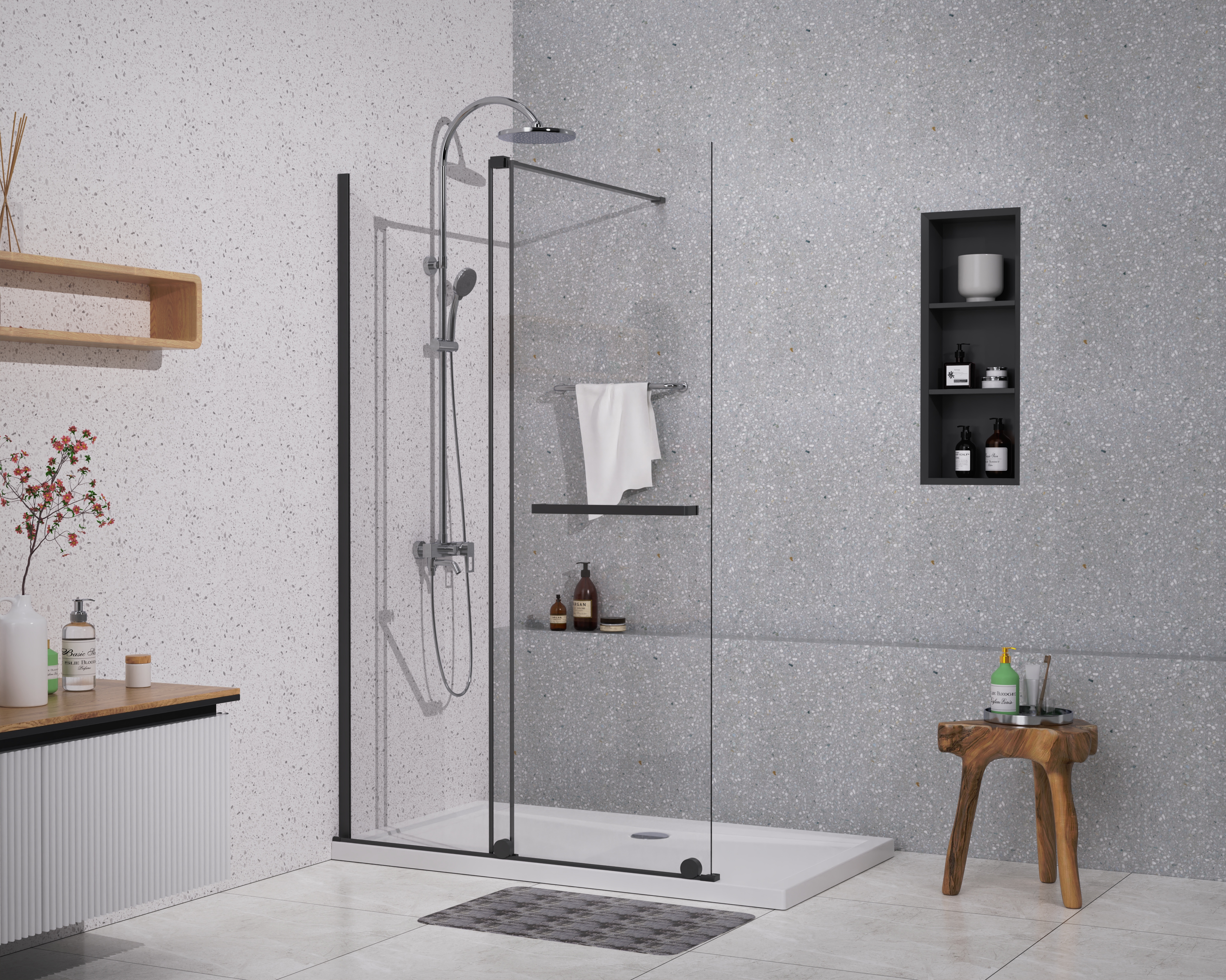 Darmowa Dostawa - Ścianka prysznicowa walk-in 100 cm czarny mat/szkło przezroczyste Sea-Horse Creative BK258T10K