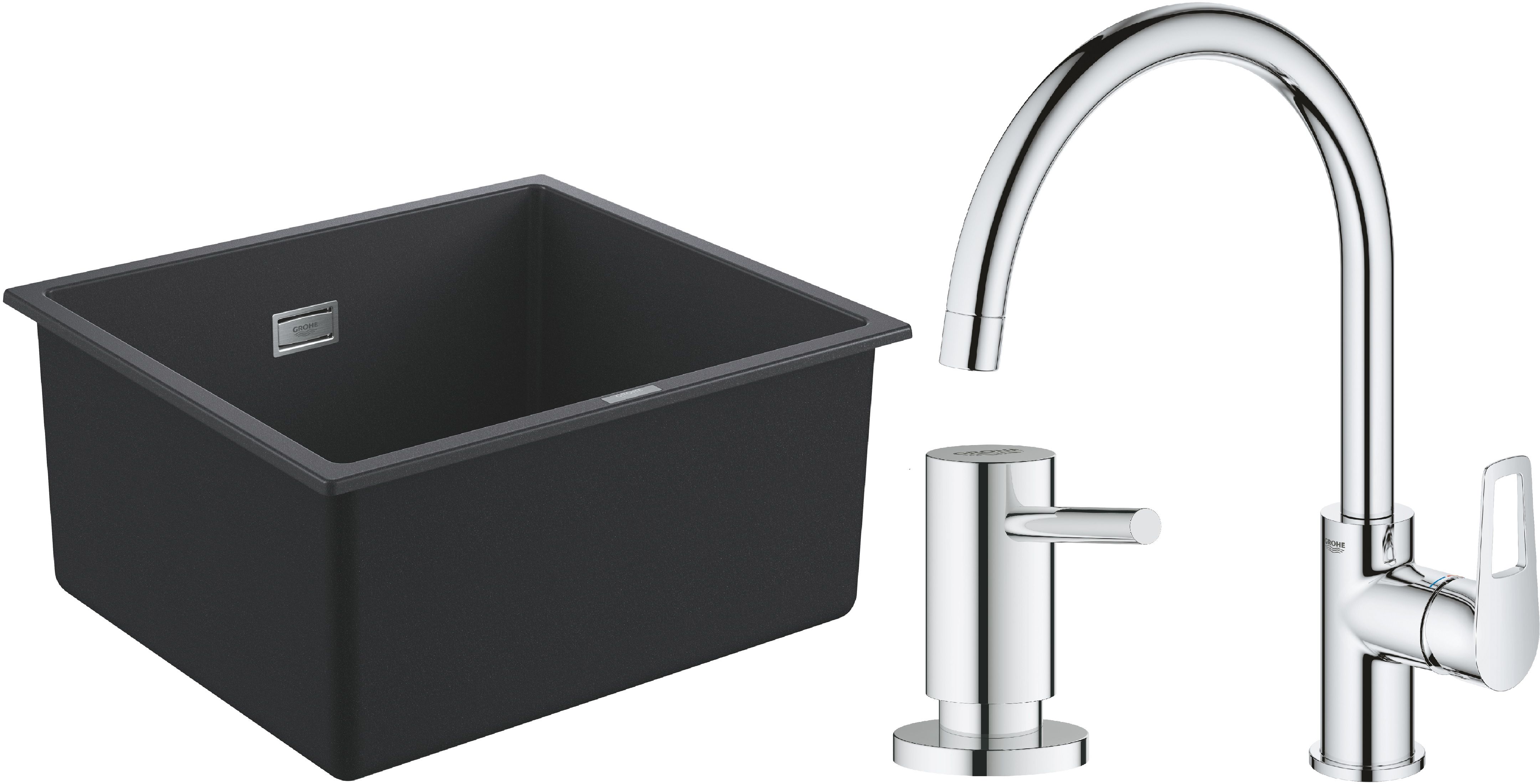 Darmowa Dostawa - Zlewozmywak z baterią i dozownikiem czarny/chrom Grohe K700 abset9239