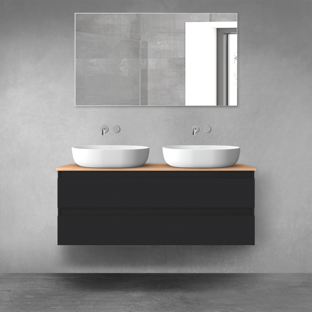 Darmowa Dostawa - Szafka z blatem 120x46.4x48.6 cm podumywalkowa wisząca czarna-dab Oltens Vernal 68467300