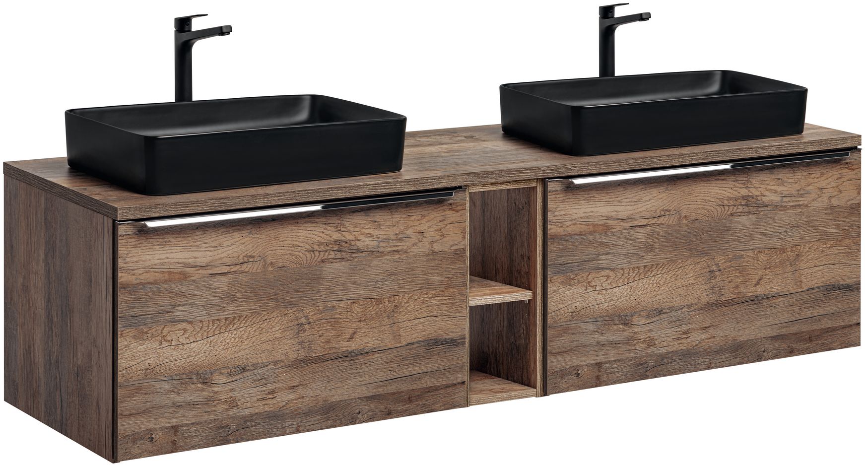 Darmowa Dostawa - Umywalka z szafką i blatem 180 cm Comad Santa Fe Oak SETSFOB180CMUN6275BLACK8101