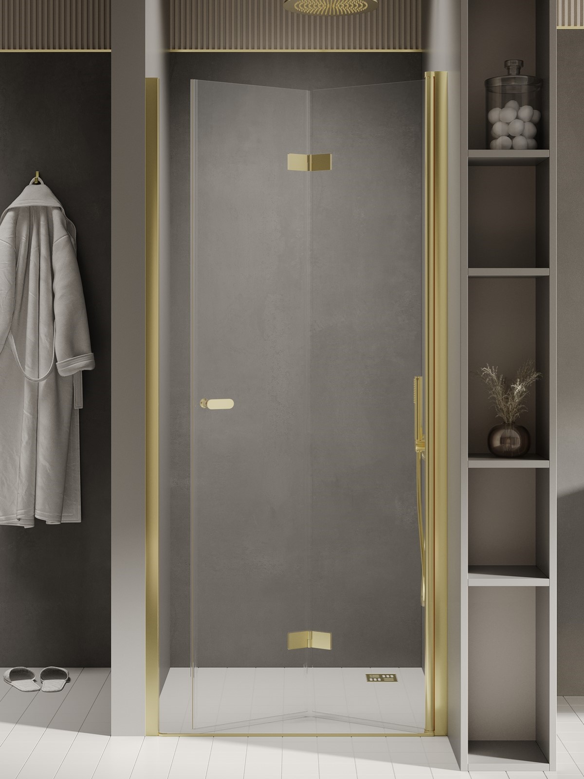 Darmowa Dostawa - Drzwi prysznicowe 80 cm składane złoty połysk/szkło przezroczyste New Trendy New Soleo Light Gold D0463A
