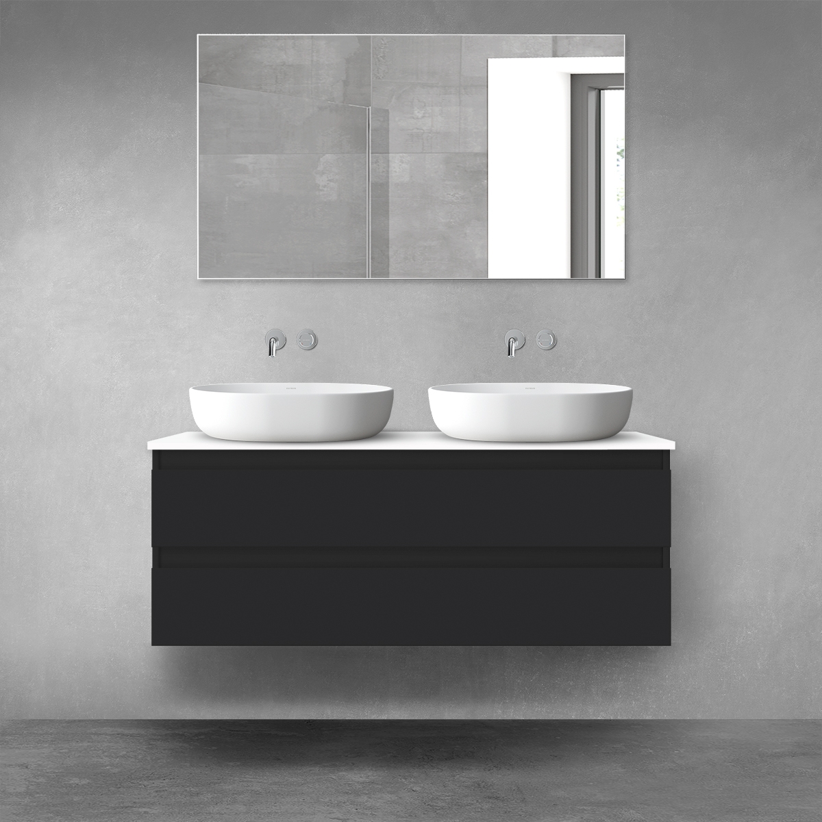 Darmowa Dostawa - Szafka z blatem 120x46.4x48.6 cm podumywalkowa wisząca biała-czarna Oltens Vernal 68469300