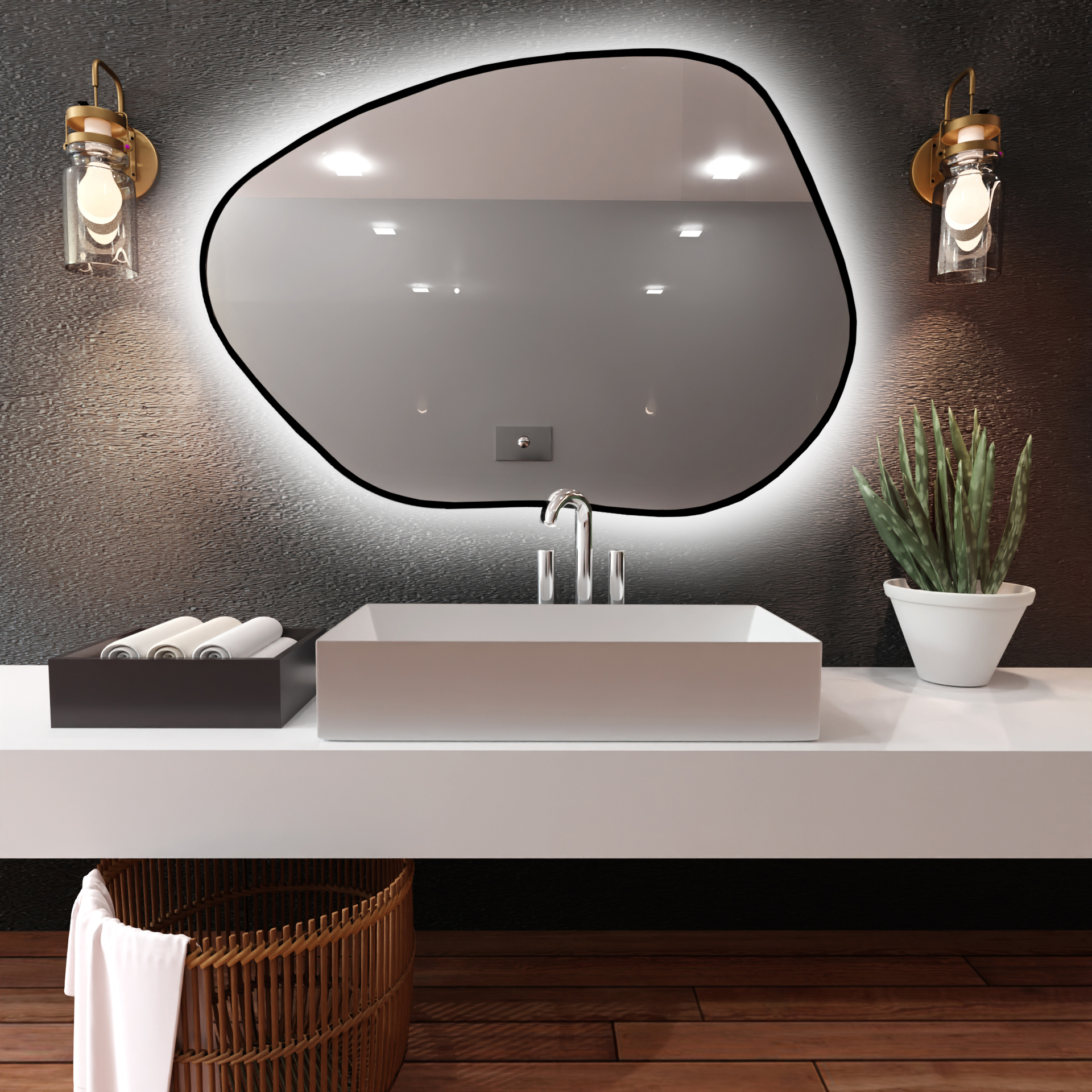 Darmowa Dostawa - Lustro 100x72 cm z oświetleniem czarny Baltica Design Bright Stain I 5904107916804