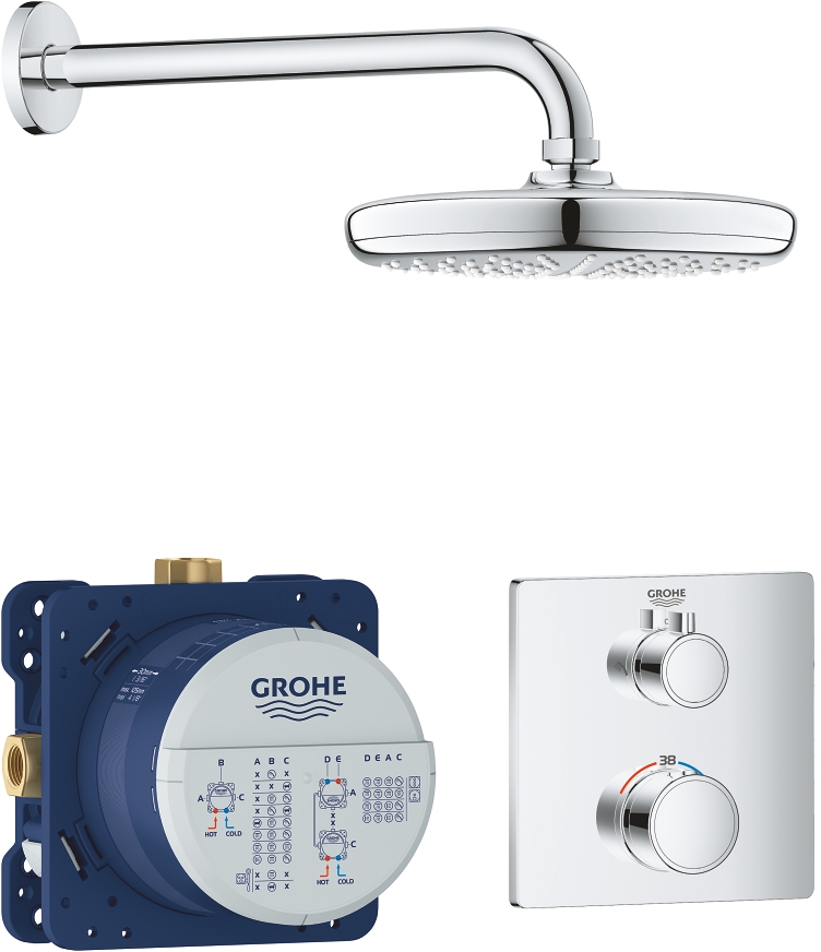 Darmowa Dostawa - Zestaw wannowo-prysznicowy podtynkowy termostatyczny z deszczownicą chrom Grohe Grohtherm 34728000