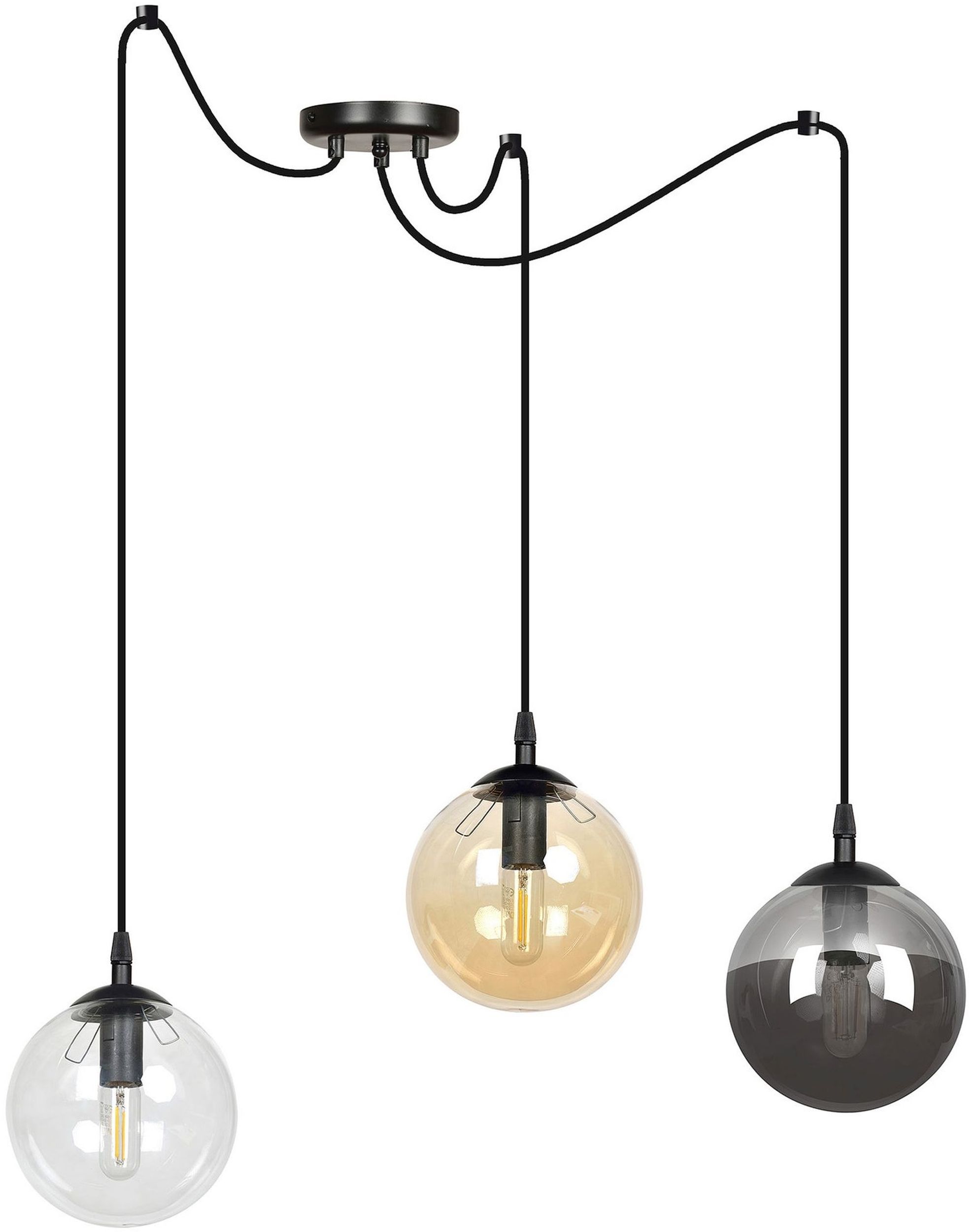 Darmowa Dostawa - Lampa wisząca 3x10 W czarna-przezroczysta-bursztynowa-grafitowa Emibig Gigi 9393