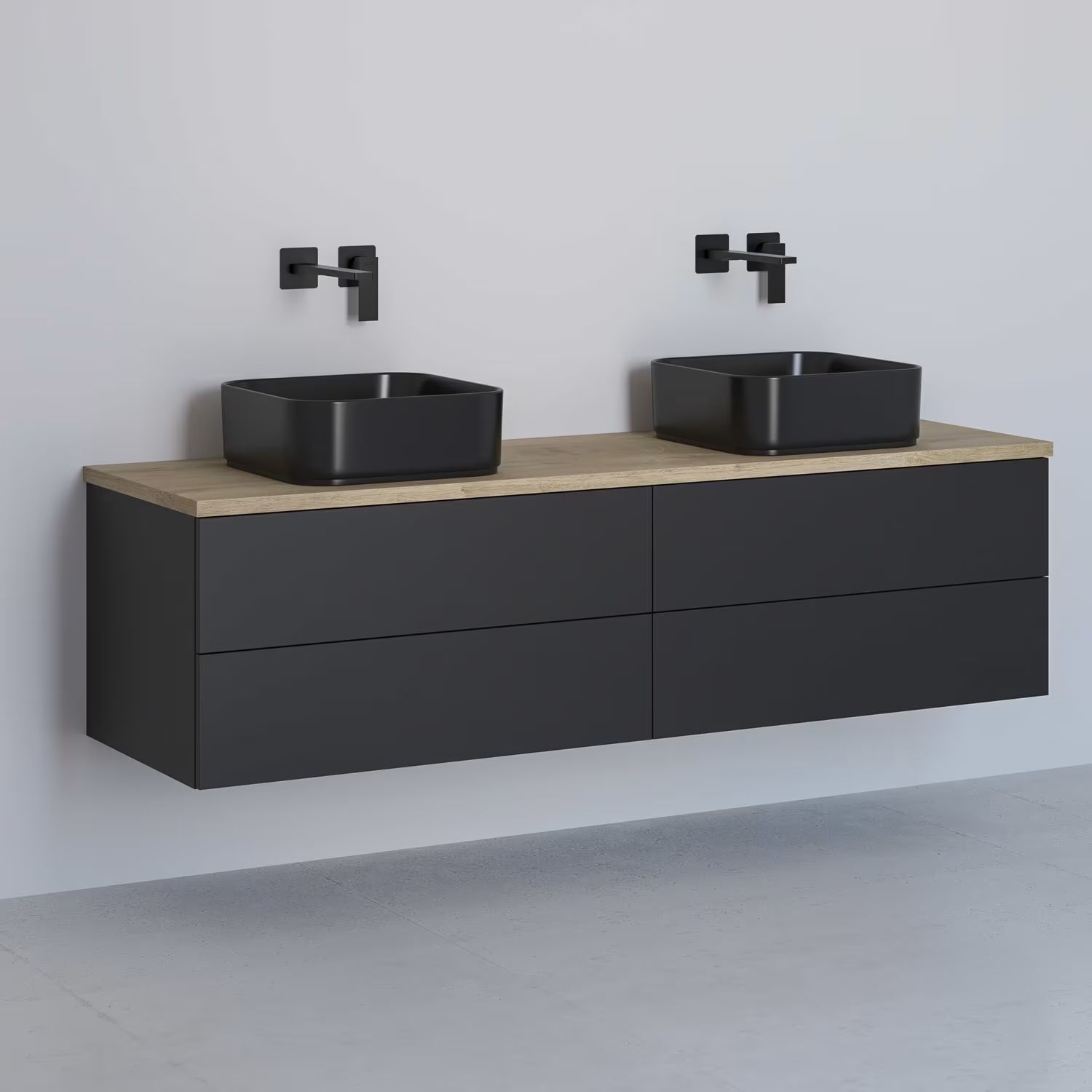 Darmowa Dostawa - Szafka z blatem 161x48.7x44.5 cm podumywalkowa wisząca czarna-dąb Kronenbach Cube KBWTKOWT1614SMGH