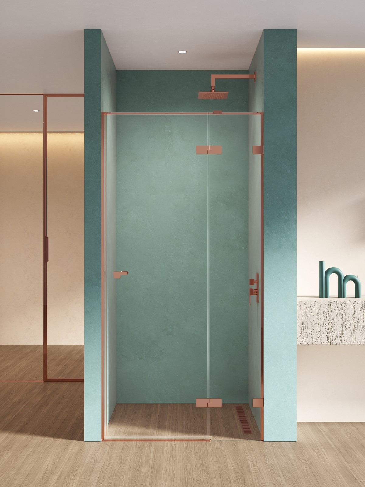 Darmowa Dostawa - Drzwi prysznicowe 80 cm uchylne miedź połysk/szkło przezroczyste New Trendy Eventa Copper Shine EXK6353