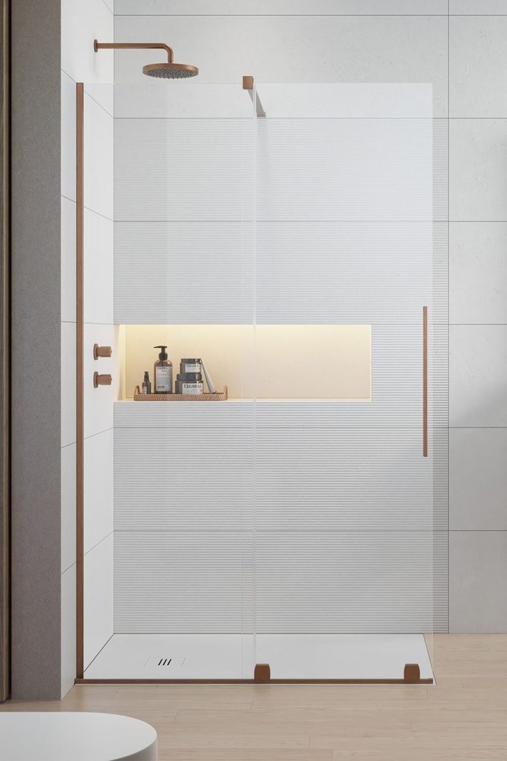 Darmowa Dostawa - Drzwi prysznicowe 130 cm rozsuwane Radaway Furo Brushed Copper Walk-In 101066889301L/101106440101