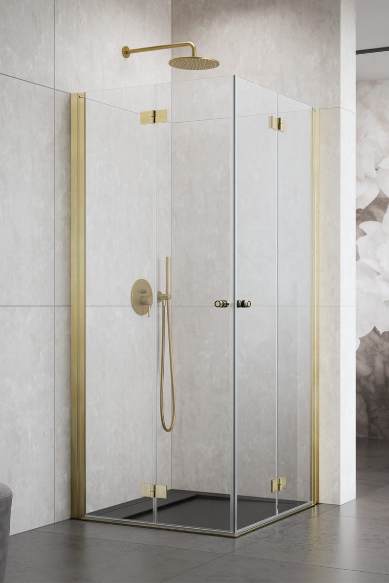 Darmowa Dostawa - Drzwi prysznicowe 90 cm składane złoty szczotkowany/szkło przezroczyste Radaway Nes Brushed Gold KDD B 100240909901L