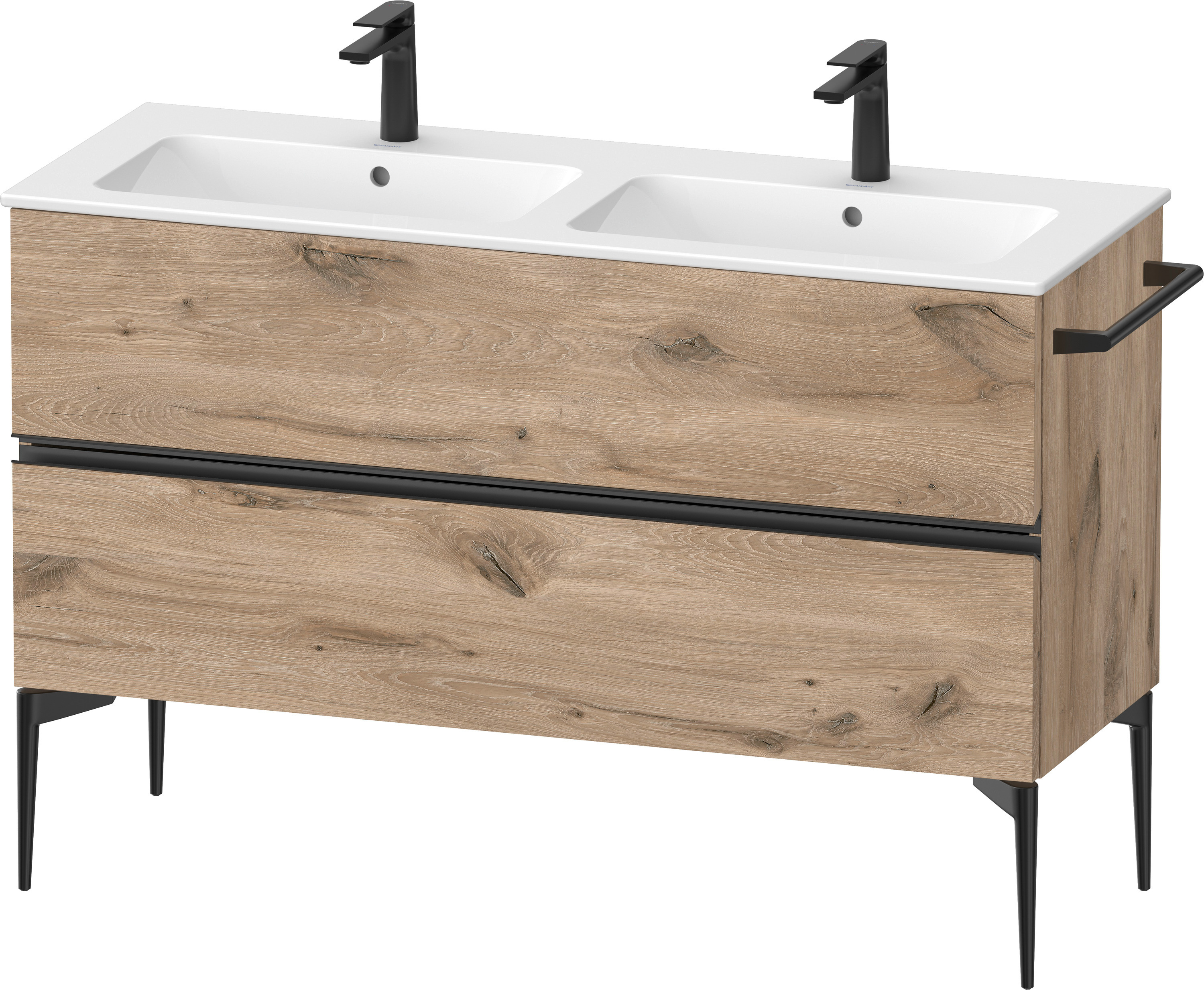 Darmowa Dostawa - Szafka 128x47.7x59.1 cm podumywalkowa wisząca czarna-dąb Duravit Sivida SV46470BD550000