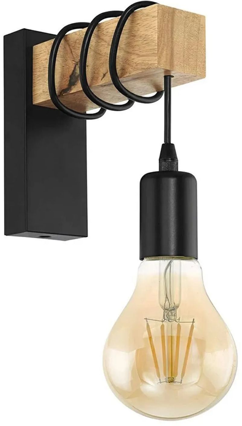 Darmowa Dostawa - Kinkiet 1x60 W czarny-drewno TooLight Line OSW03241