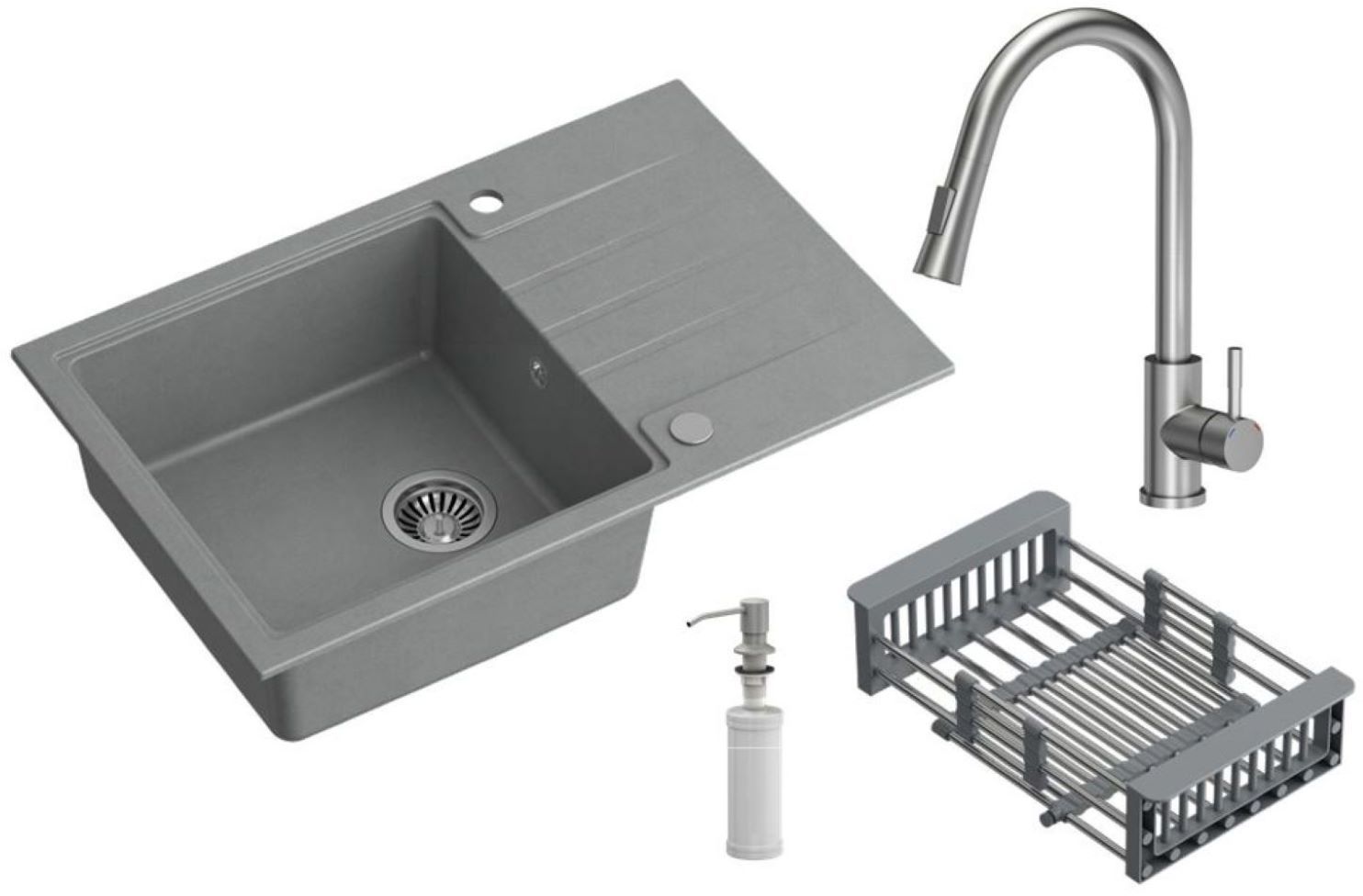Darmowa Dostawa - Zlewozmywak z baterią i akcesoriami szary / stal Quadron Comfort 111 HCQP7850SZK3673500BS