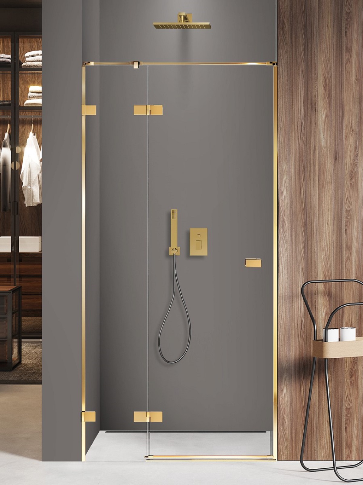 Darmowa Dostawa - Drzwi prysznicowe 80 cm uchylne złoty połysk/szkło przezroczyste New Trendy Avexa Gold Shine EXK1630