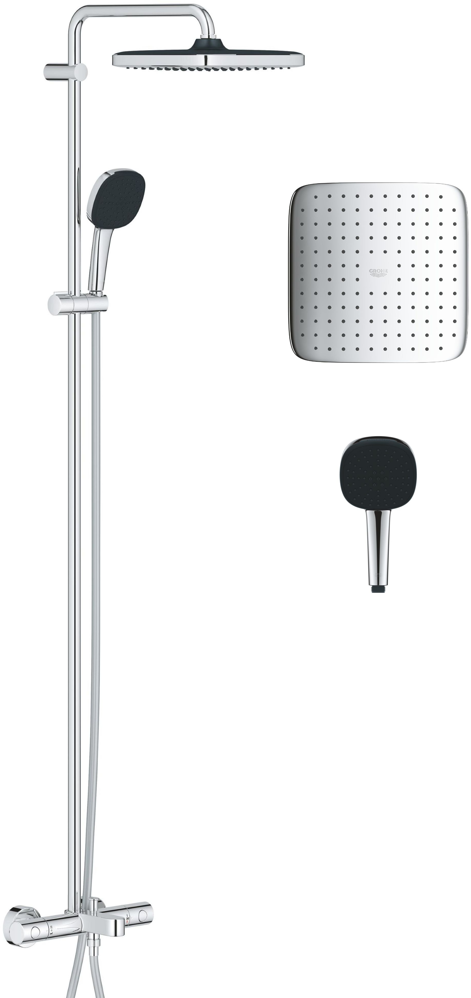 Darmowa Dostawa - Zestaw wannowo-prysznicowy ścienny termostatyczny z deszczownicą starlight chrome Grohe Vitalio Comfort 26984001