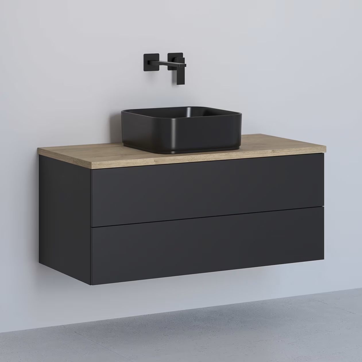 Darmowa Dostawa - Szafka z blatem 101x48.7x44.5 cm podumywalkowa wisząca czarna-dąb Kronenbach Cube KBWTKOWTL1012SMGH