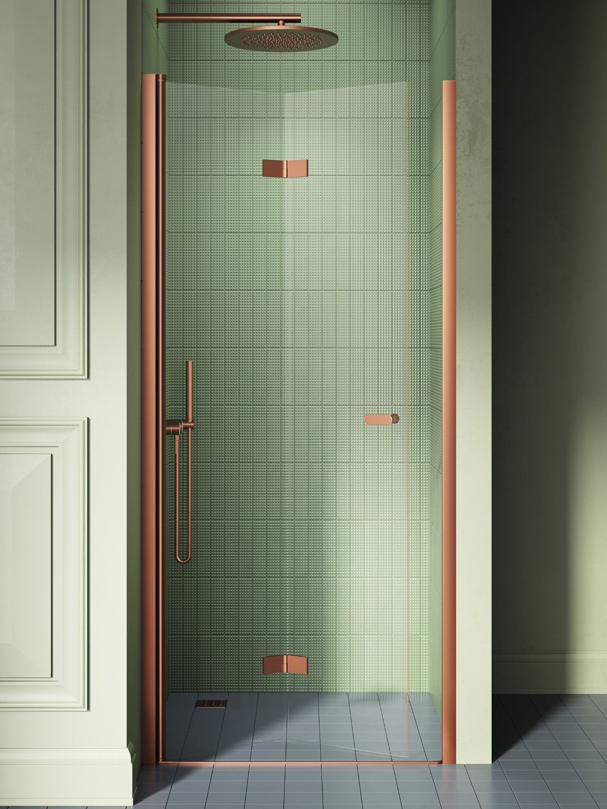 Darmowa Dostawa - Drzwi prysznicowe 80 cm składane miedź szczotkowany/szkło przezroczyste New Trendy New Soleo Copper Brushed D0501A