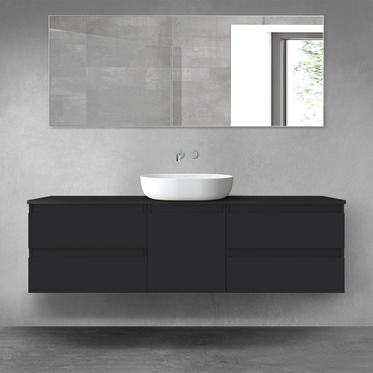Darmowa Dostawa - Zestaw mebli łazienkowych 160x46.4x48.6 cm podumywalkowa wisząca czarna Oltens Vernal 68399300