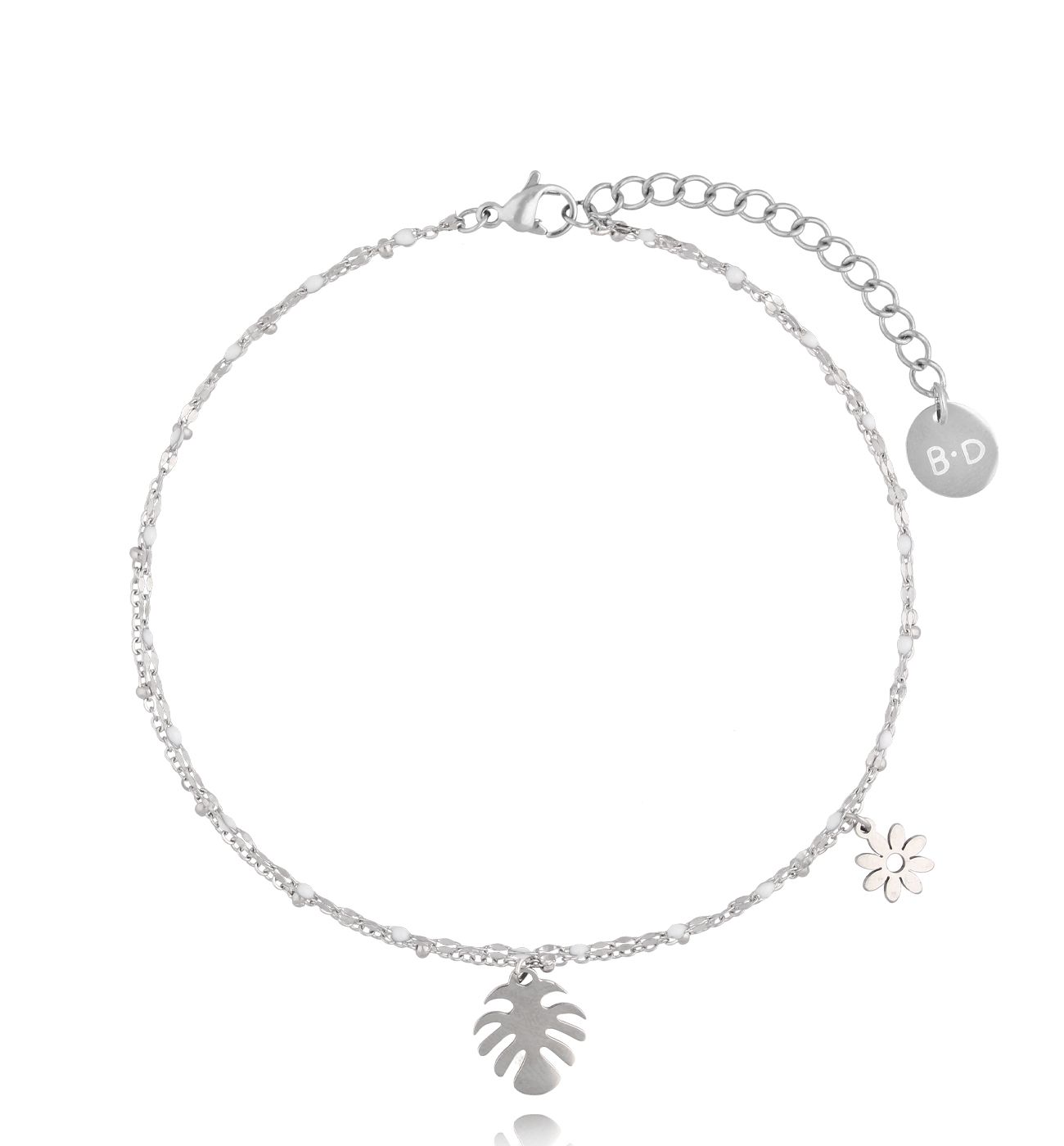 Bransoletka na nogę srebrna z liściem monstery Summer Love BNSY0014