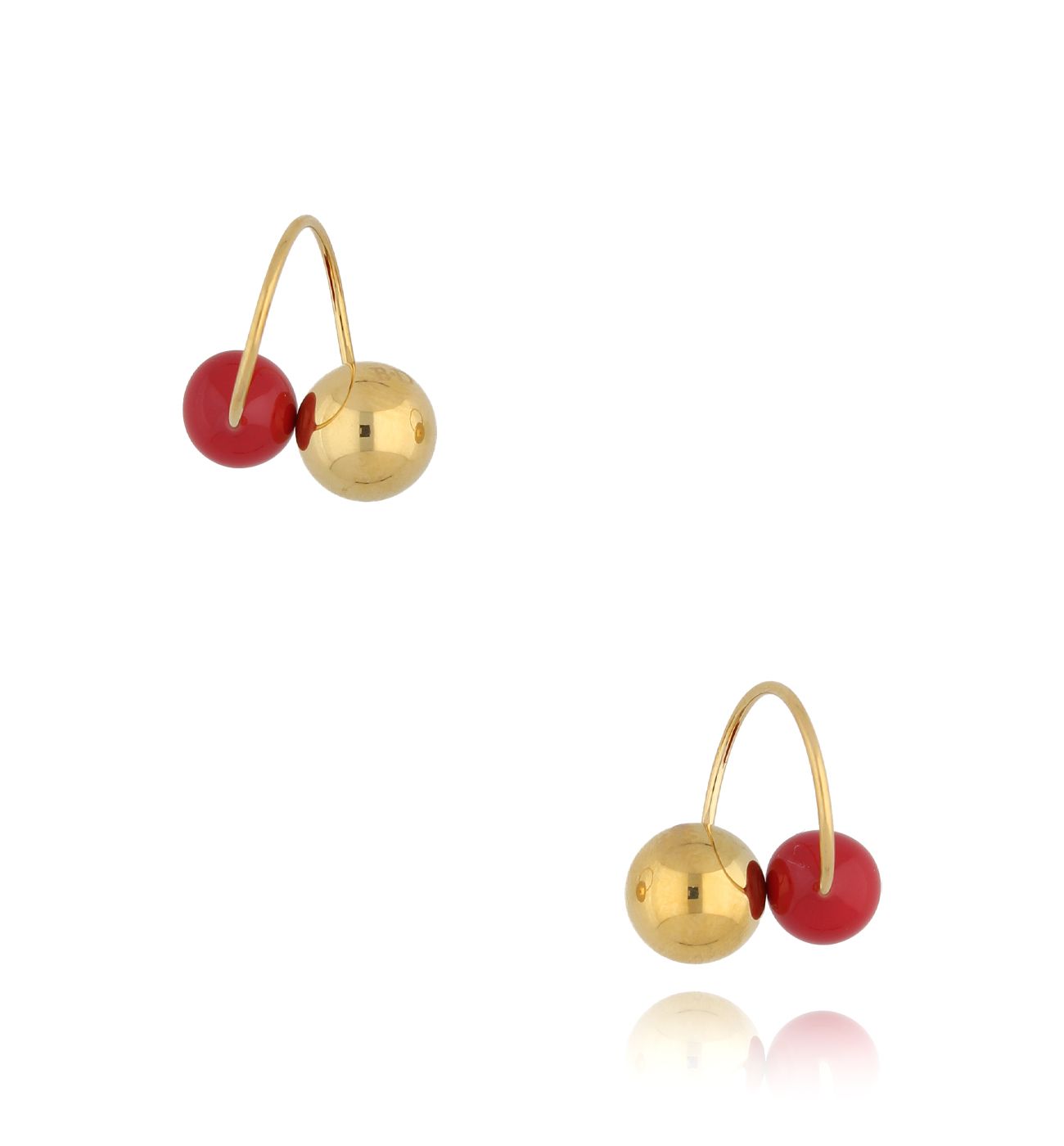 Kolczyki złote kulkami i czerwoną emalią Enamel Balls - By Dziubeka